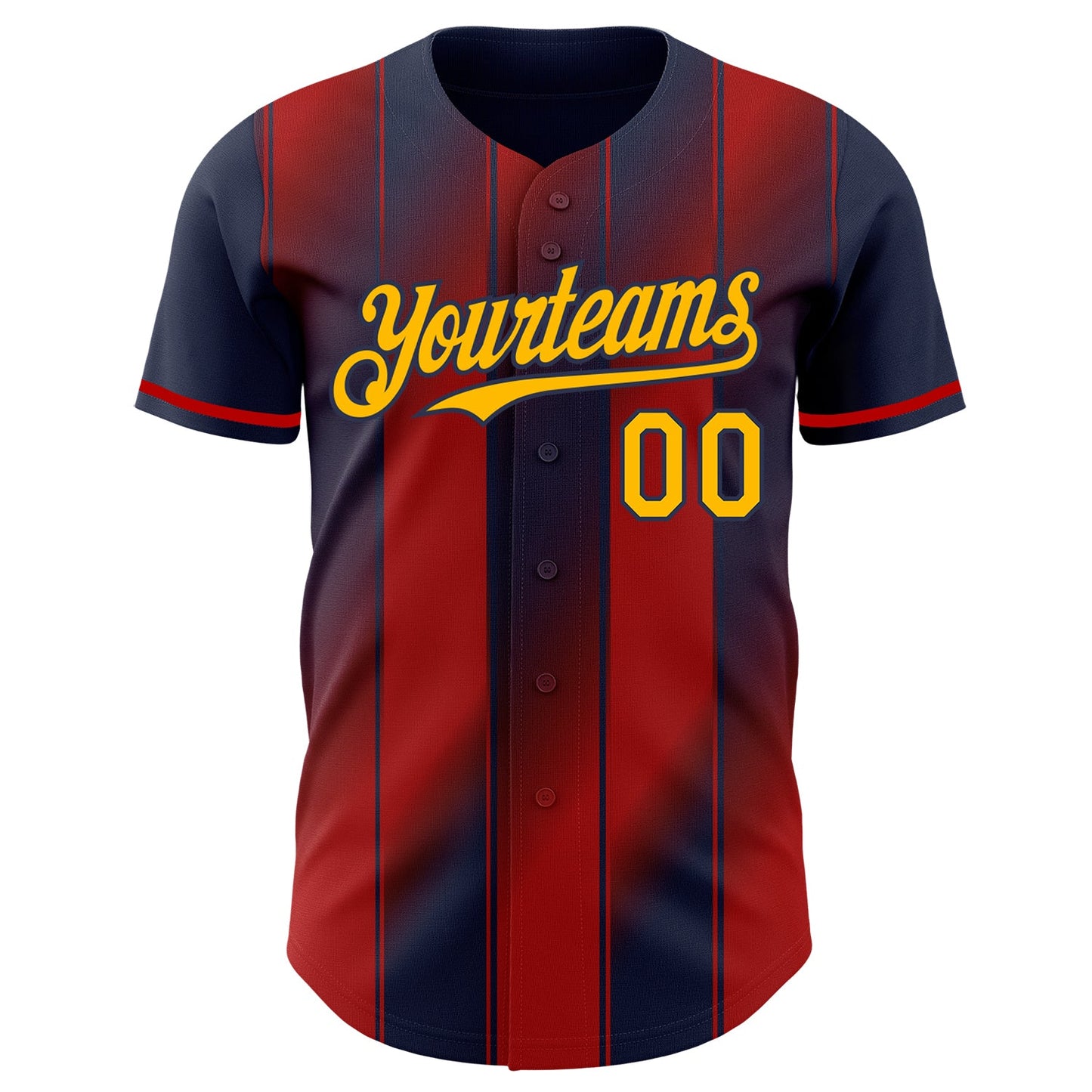 Custom Navy Gold-Red Gradient Classic Vertical Stripe Authentic Baseball Jersey