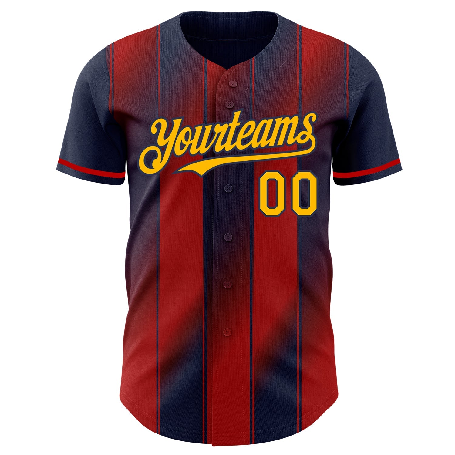 Custom Navy Gold-Red Gradient Classic Vertical Stripe Authentic Baseball Jersey