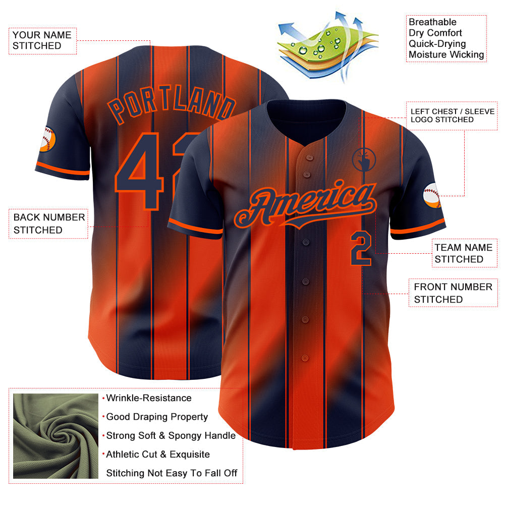 Custom Navy-Orange Gradient Classic Vertical Stripe Authentic Baseball Jersey