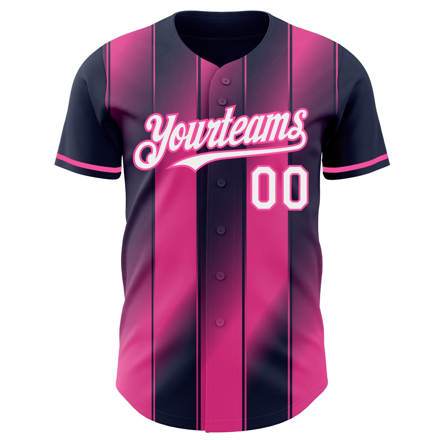 Custom Navy White-Pink Gradient Classic Vertical Stripe Authentic Baseball Jersey