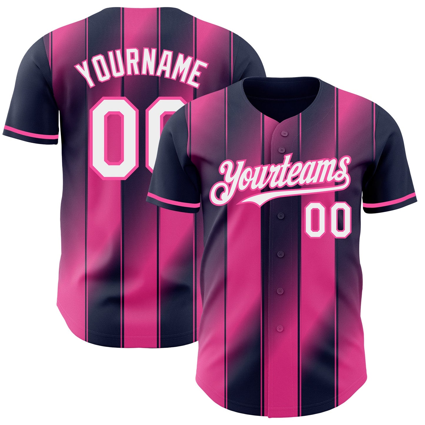 Custom Navy White-Pink Gradient Classic Vertical Stripe Authentic Baseball Jersey