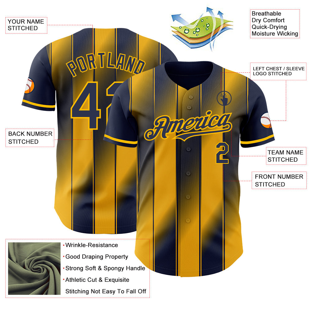 Custom Navy-Gold Gradient Classic Vertical Stripe Authentic Baseball Jersey