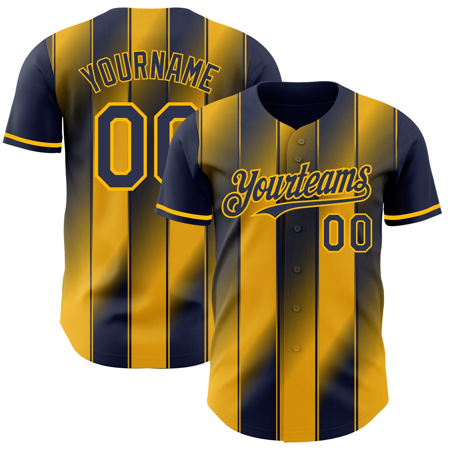 Custom Navy-Gold Gradient Classic Vertical Stripe Authentic Baseball Jersey