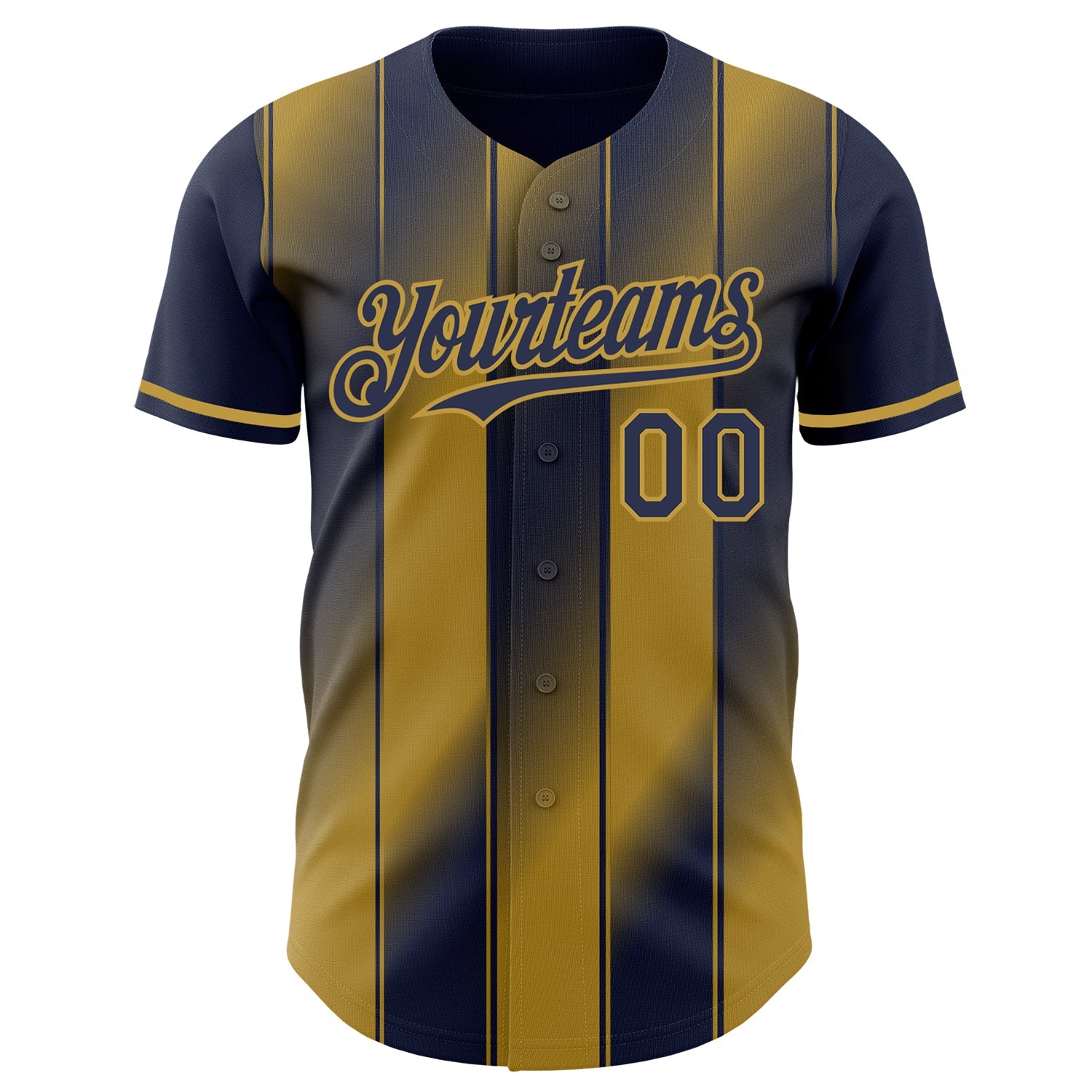 Custom Navy-Old Gold Gradient Classic Vertical Stripe Authentic Baseball Jersey