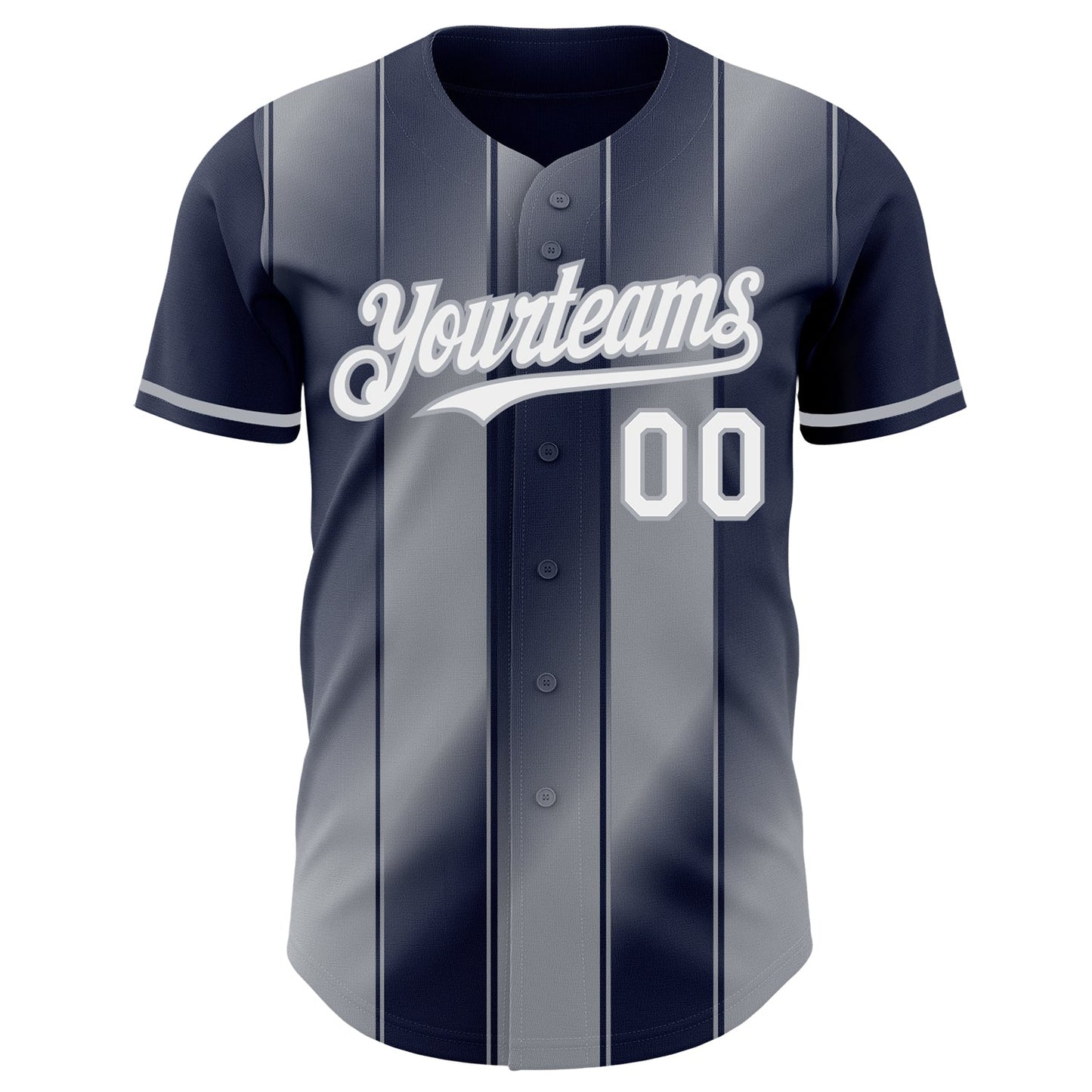 Custom Navy White-Gray Gradient Classic Vertical Stripe Authentic Baseball Jersey
