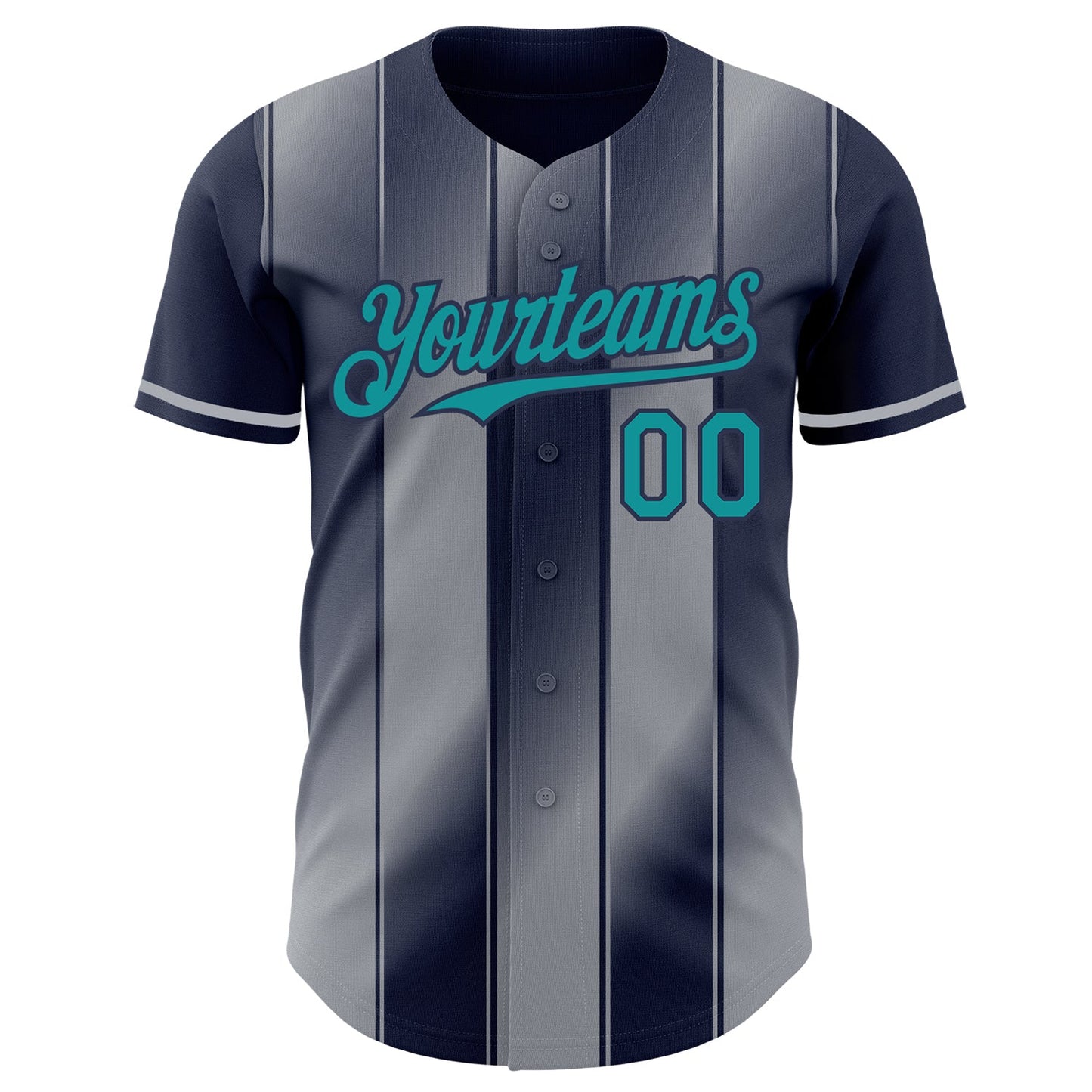 Custom Navy Teal-Gray Gradient Classic Vertical Stripe Authentic Baseball Jersey