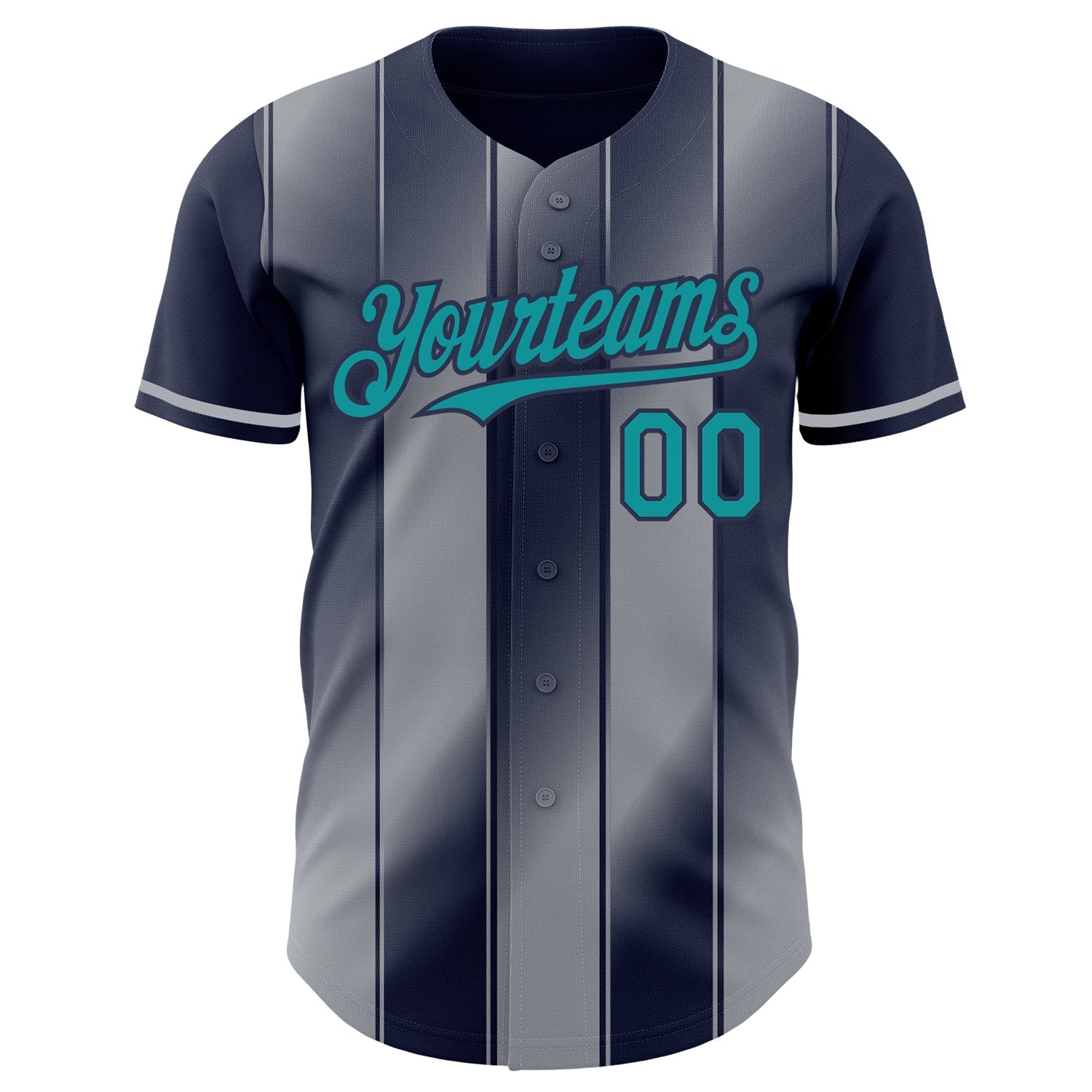 Custom Navy Teal-Gray Gradient Classic Vertical Stripe Authentic Baseball Jersey