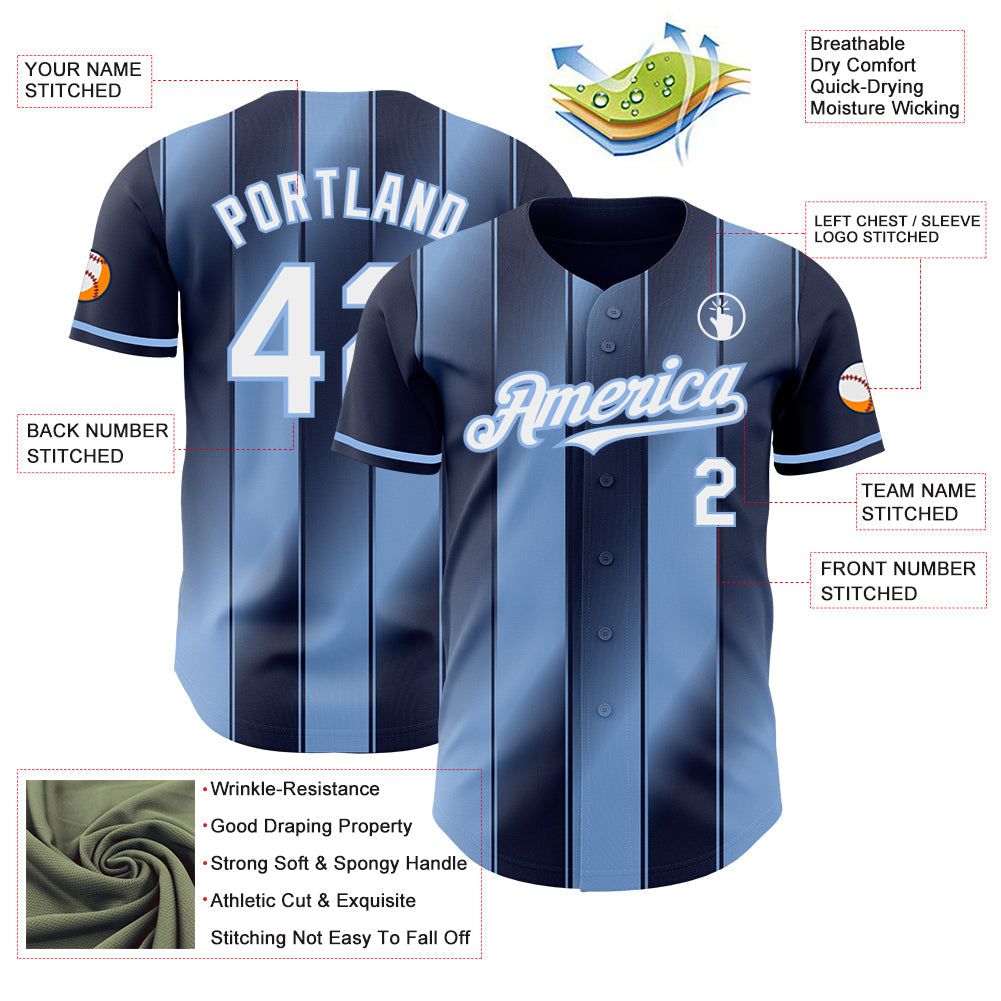 Custom Navy White-Light Blue Gradient Classic Vertical Stripe Authentic Baseball Jersey
