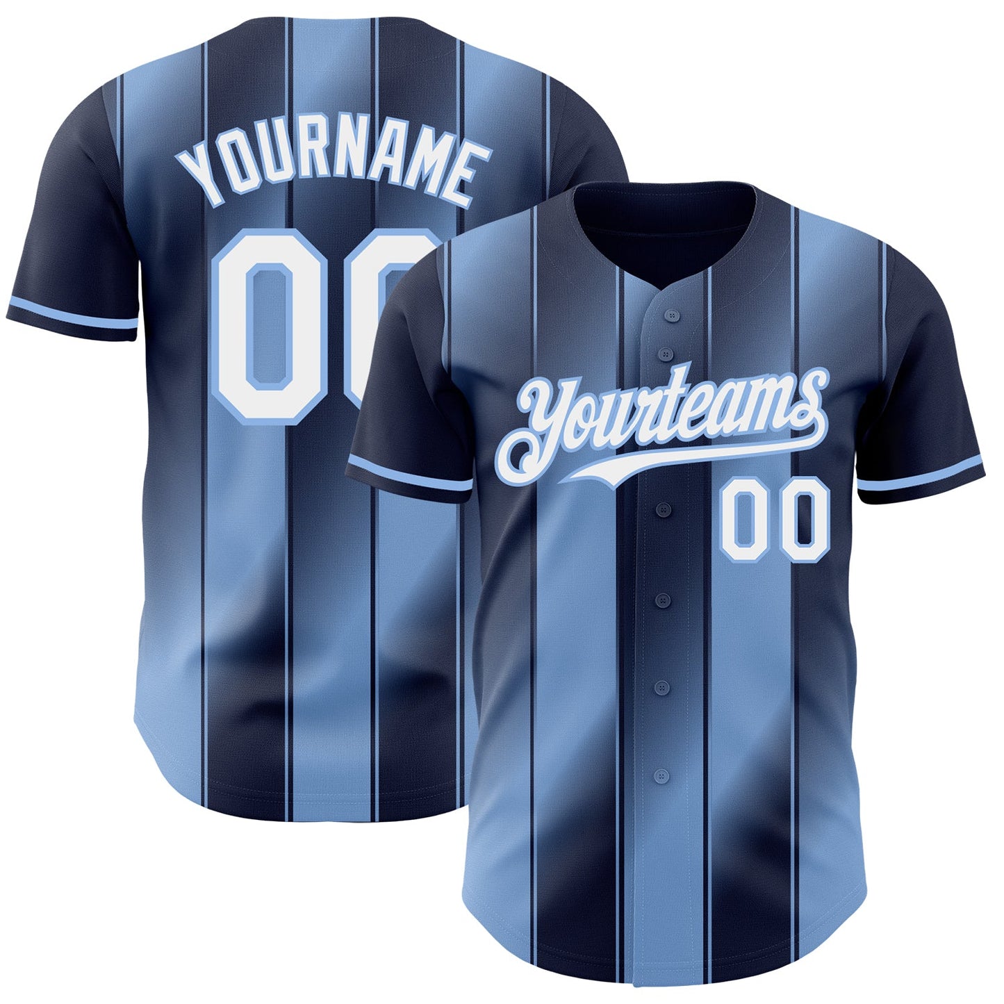 Custom Navy White-Light Blue Gradient Classic Vertical Stripe Authentic Baseball Jersey