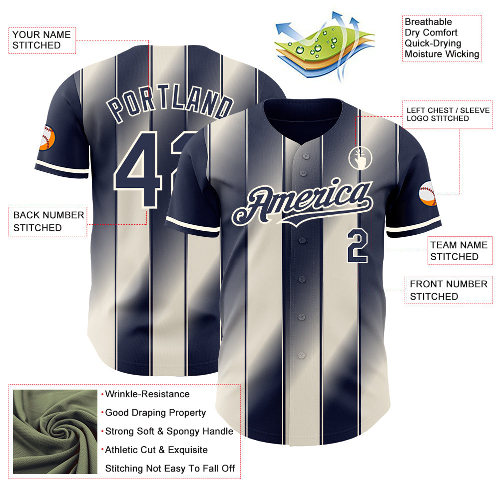 Custom Navy Cream-Cream Gradient Classic Vertical Stripe Authentic Baseball Jersey