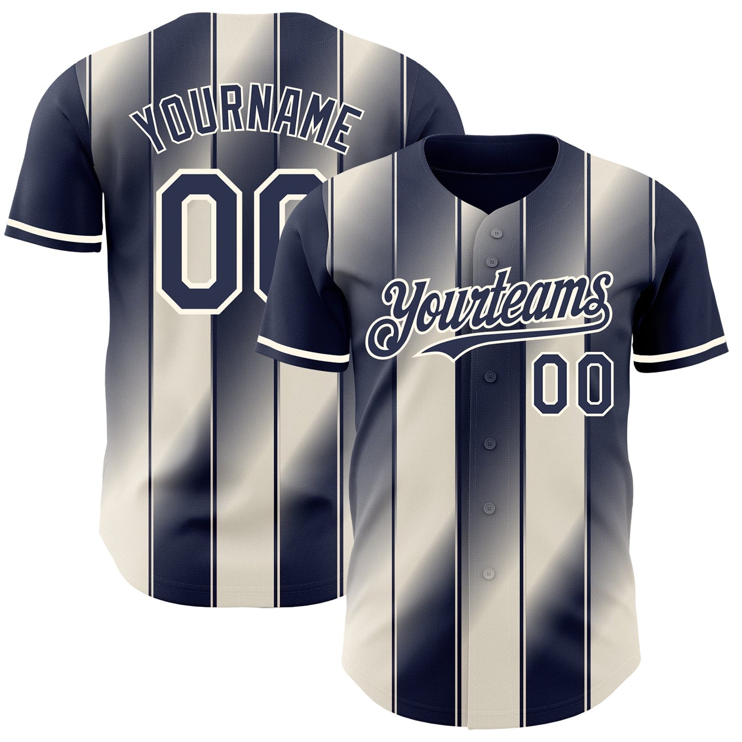 Custom Navy Cream-Cream Gradient Classic Vertical Stripe Authentic Baseball Jersey
