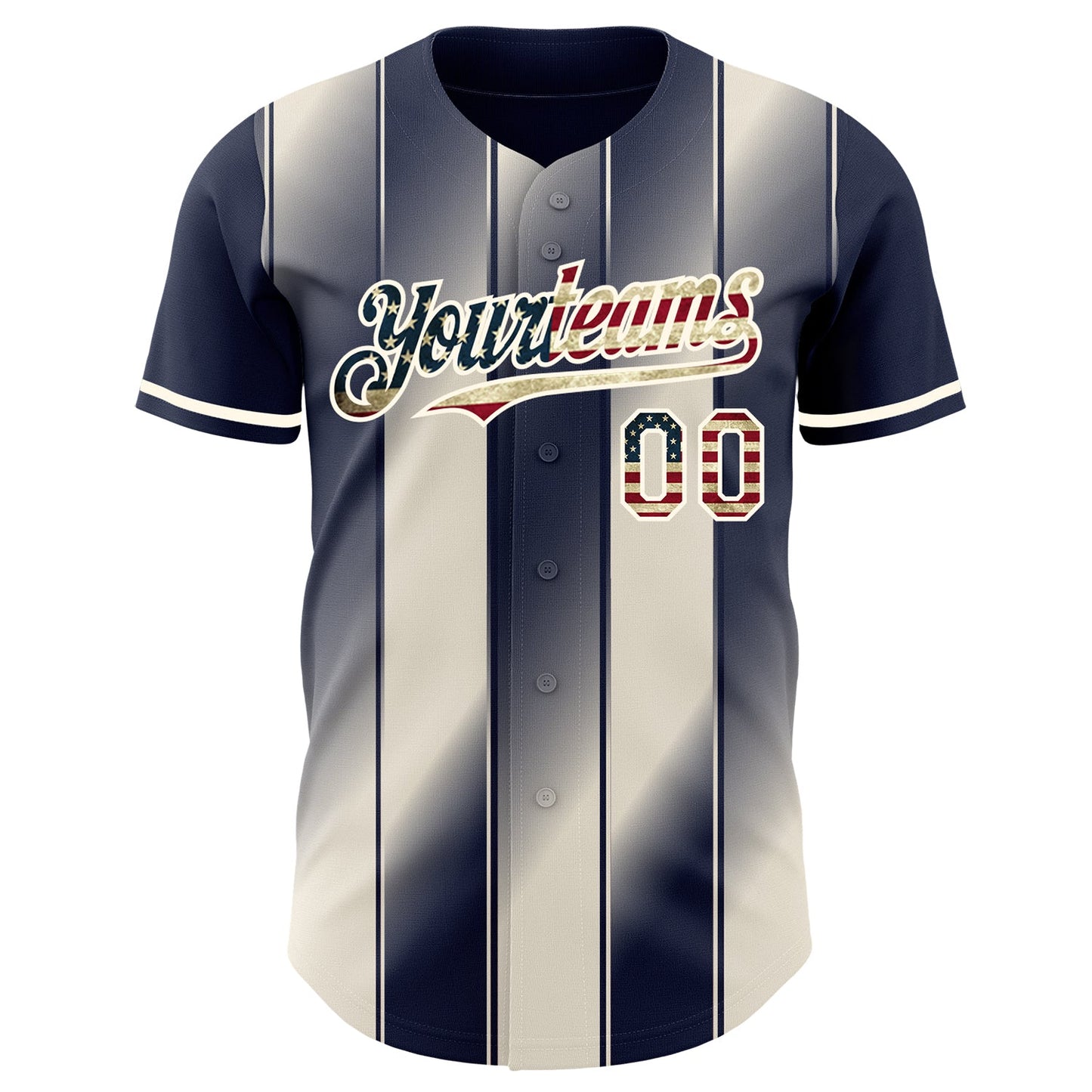 Custom Navy Vintage USA Flag Cream-Cream Gradient Classic Vertical Stripe Authentic Baseball Jersey