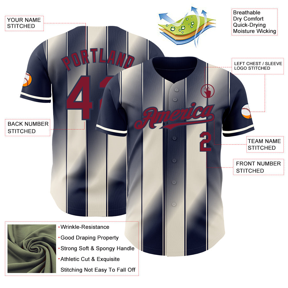 Custom Navy Crimson-Cream Gradient Classic Vertical Stripe Authentic Baseball Jersey