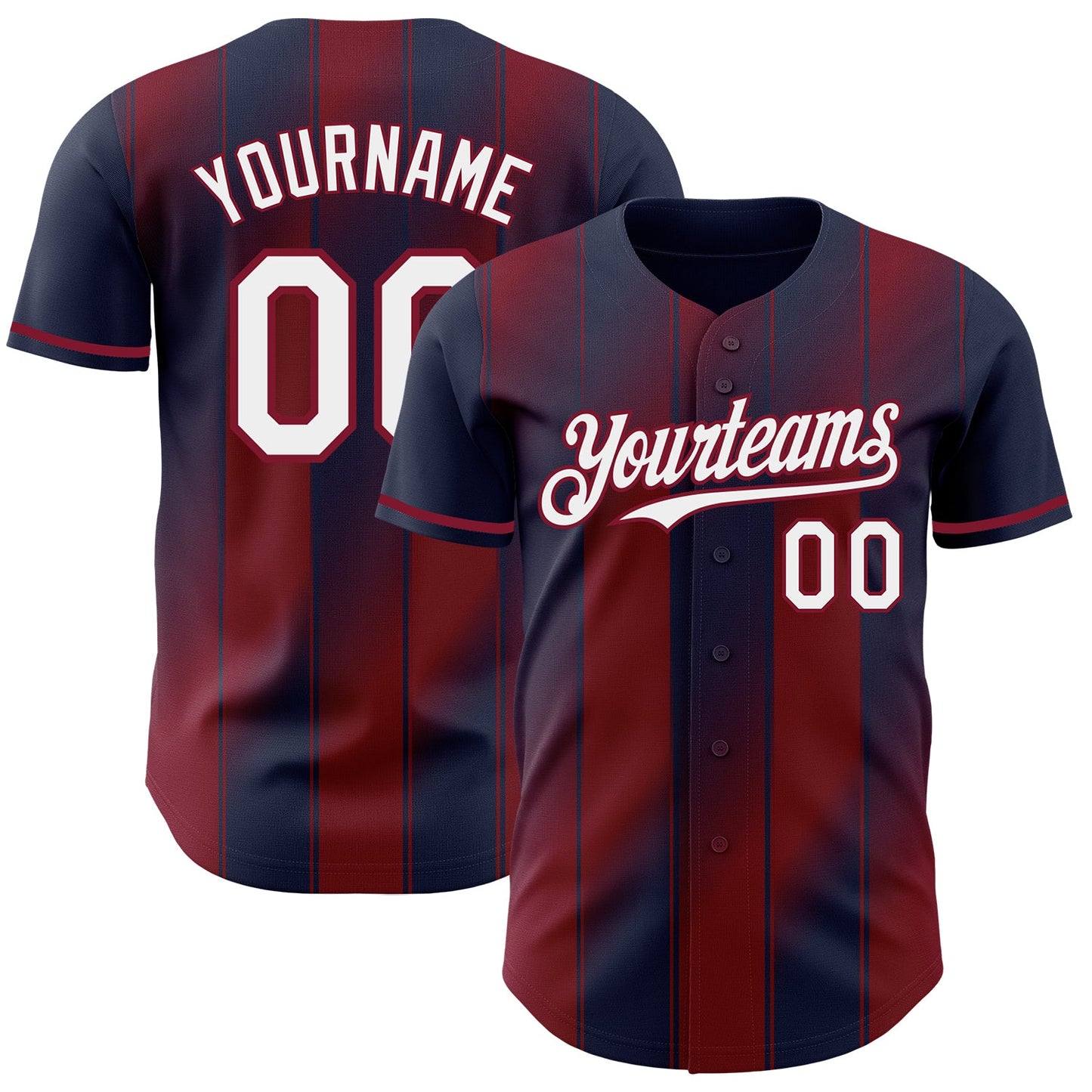 Custom Navy White-Crimson Gradient Classic Vertical Stripe Authentic Baseball Jersey