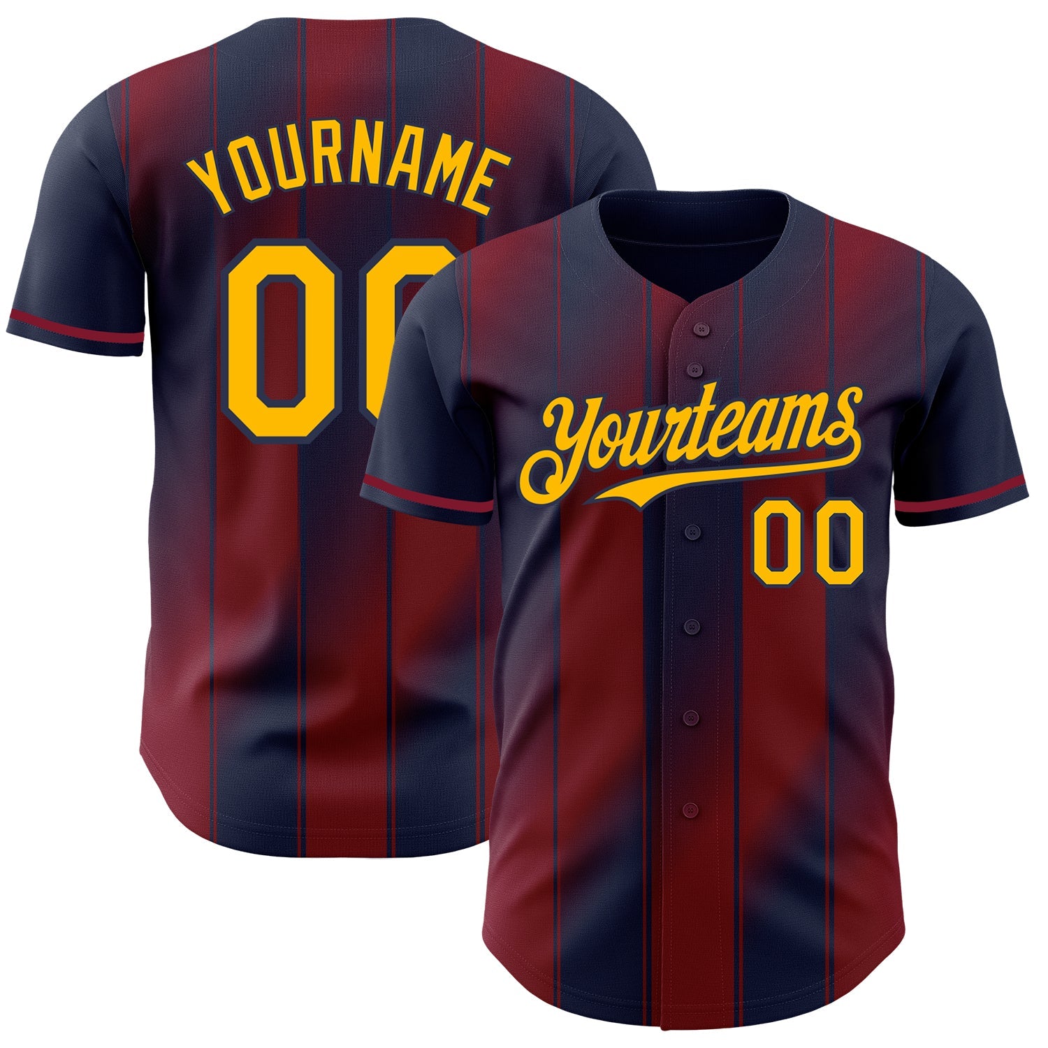 Custom Navy Gold-Crimson Gradient Classic Vertical Stripe Authentic Baseball Jersey