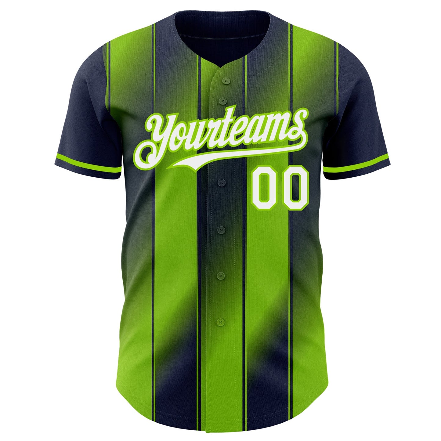 Custom Navy White-Neon Green Gradient Classic Vertical Stripe Authentic Baseball Jersey