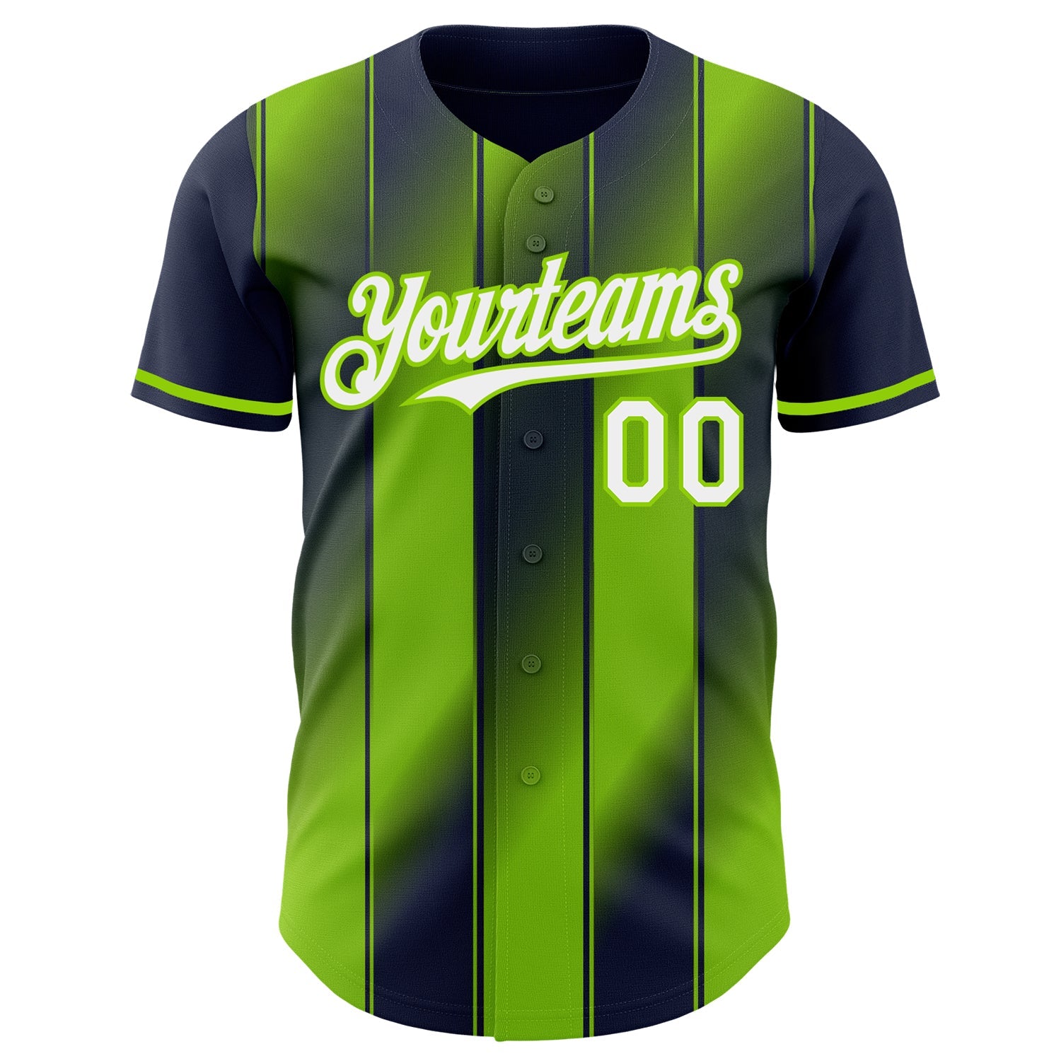 Custom Navy White-Neon Green Gradient Classic Vertical Stripe Authentic Baseball Jersey