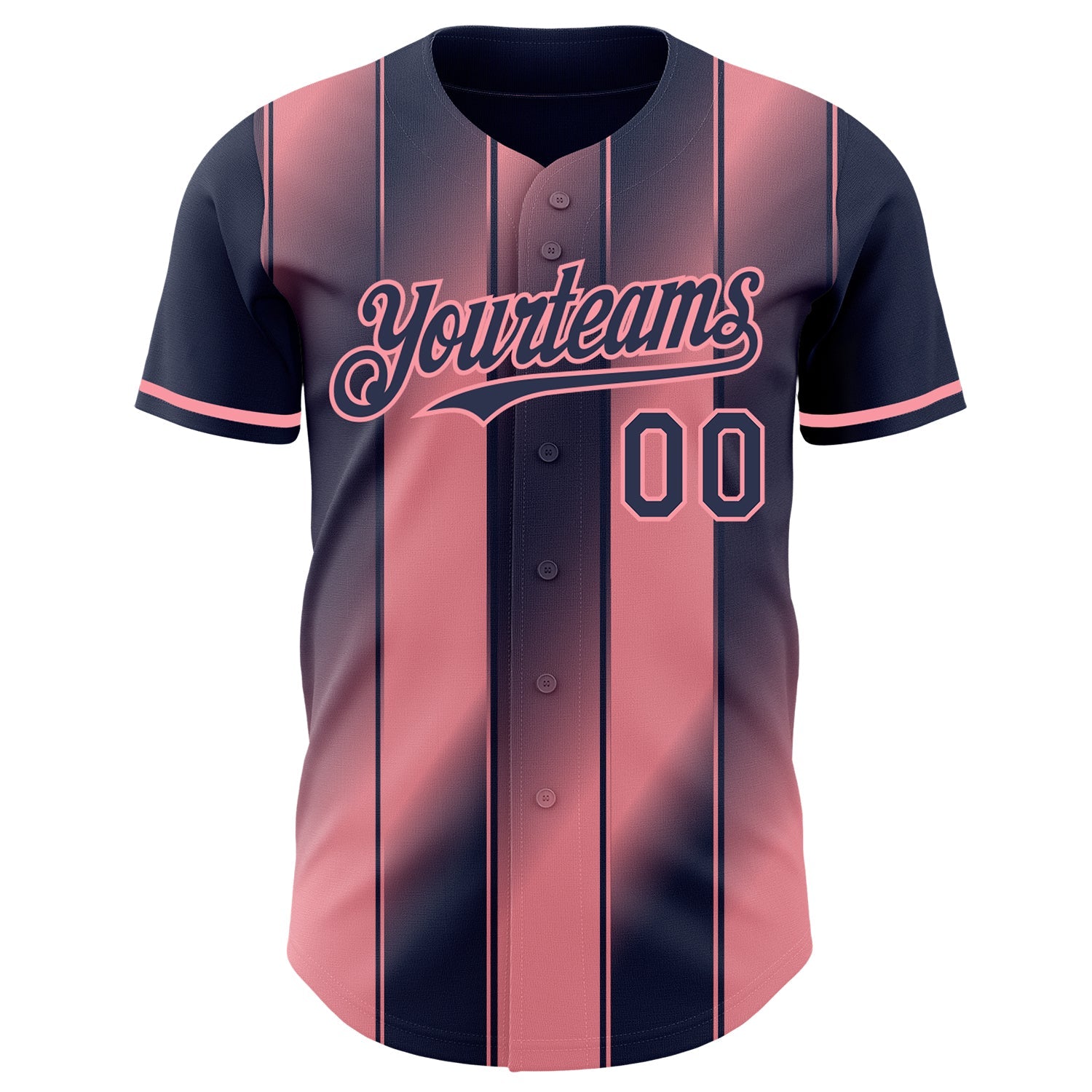 Custom Navy-Medium Pink Gradient Classic Vertical Stripe Authentic Baseball Jersey