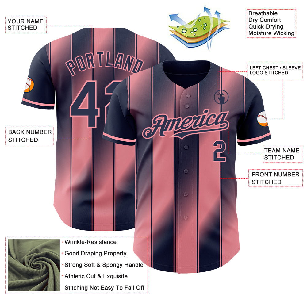 Custom Navy-Medium Pink Gradient Classic Vertical Stripe Authentic Baseball Jersey
