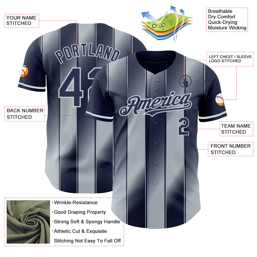 Custom Navy-Silver Gradient Classic Vertical Stripe Authentic Baseball Jersey