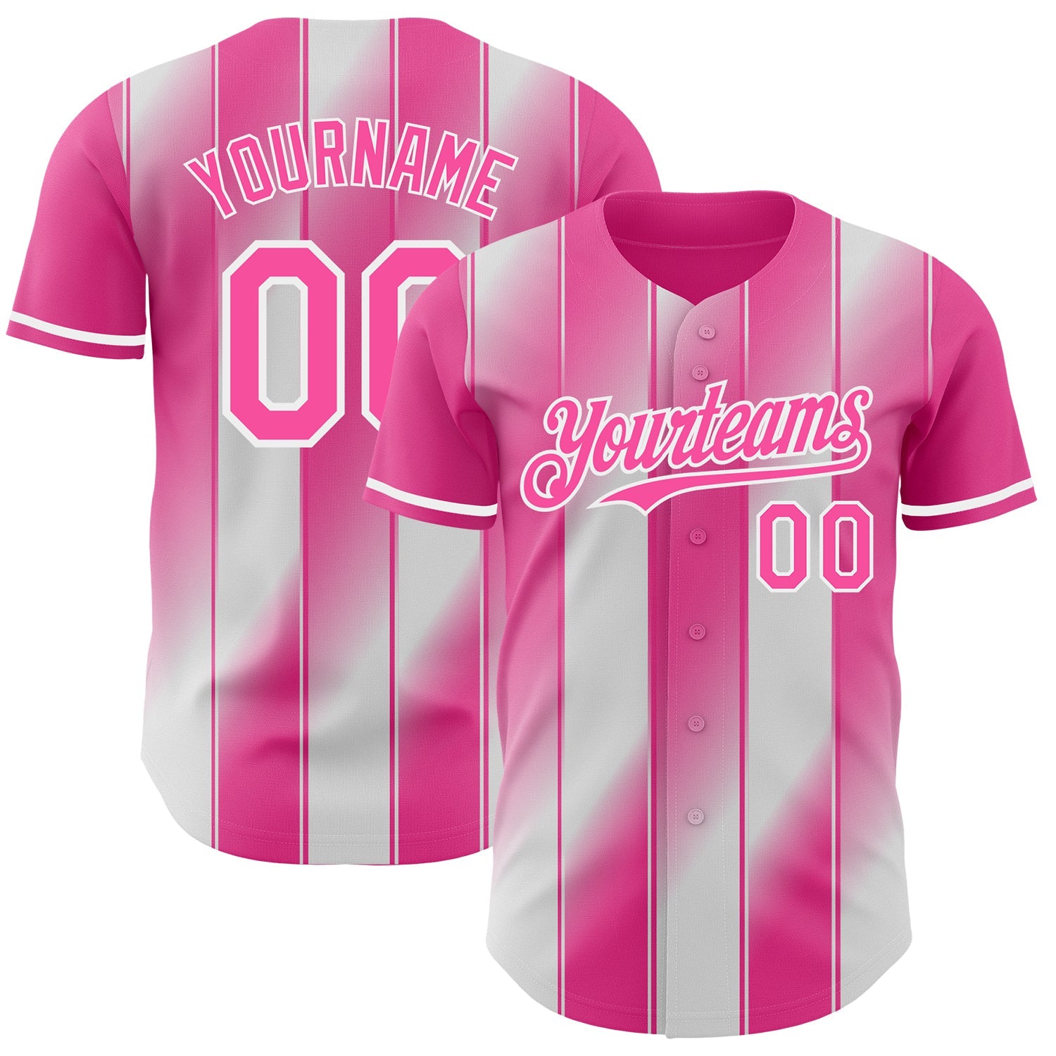 Custom Pink-White Gradient Classic Vertical Stripe Authentic Baseball Jersey