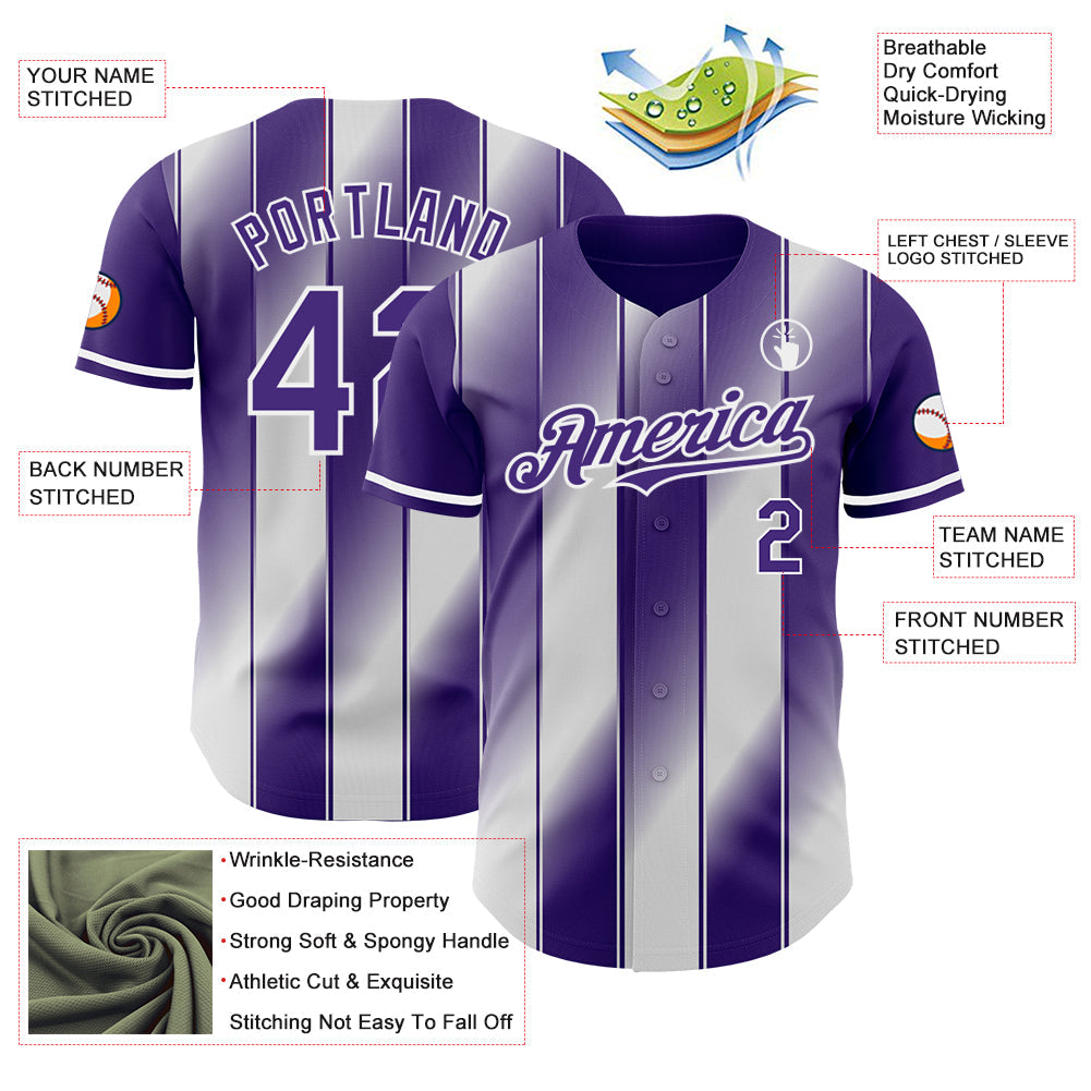 Custom Purple-White Gradient Classic Vertical Stripe Authentic Baseball Jersey
