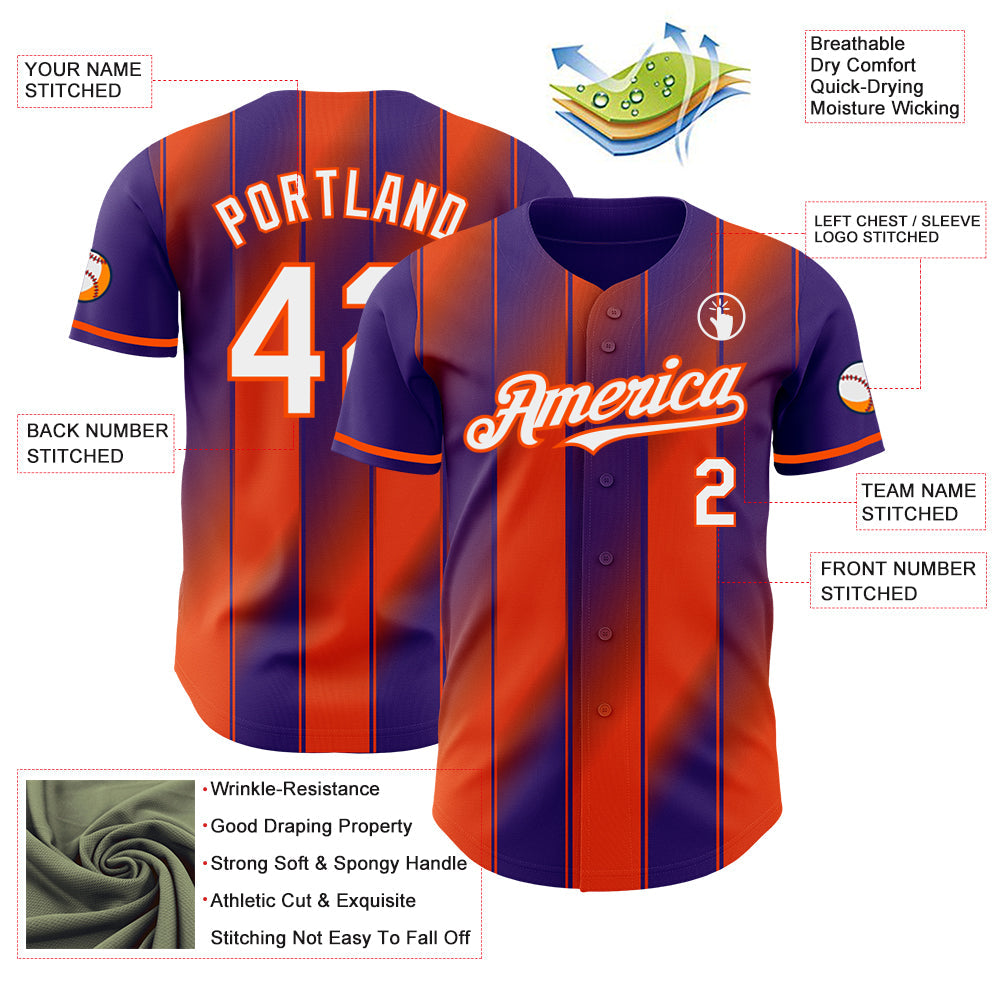 Custom Purple White-Orange Gradient Classic Vertical Stripe Authentic Baseball Jersey
