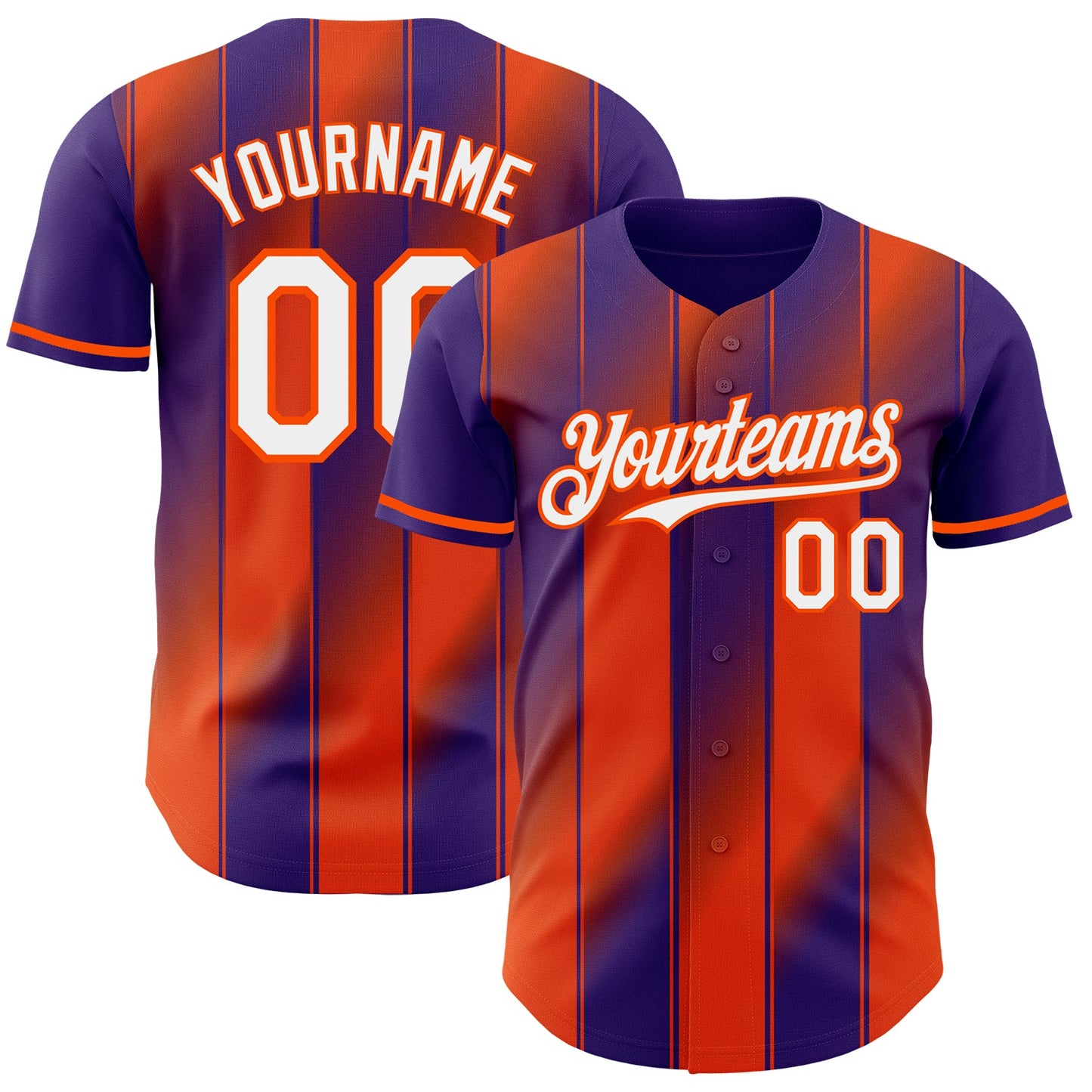 Custom Purple White-Orange Gradient Classic Vertical Stripe Authentic Baseball Jersey