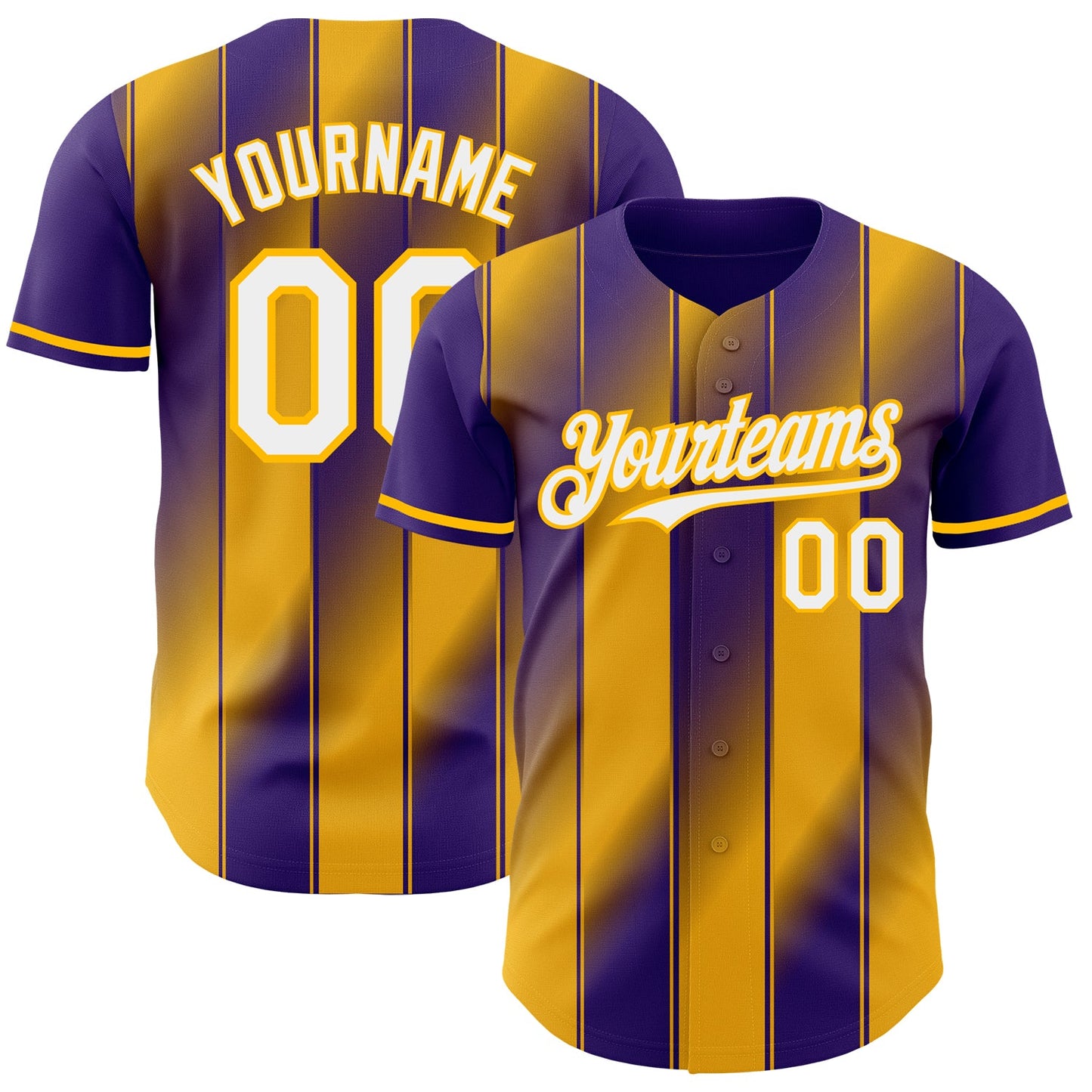 Custom Purple White-Gold Gradient Classic Vertical Stripe Authentic Baseball Jersey