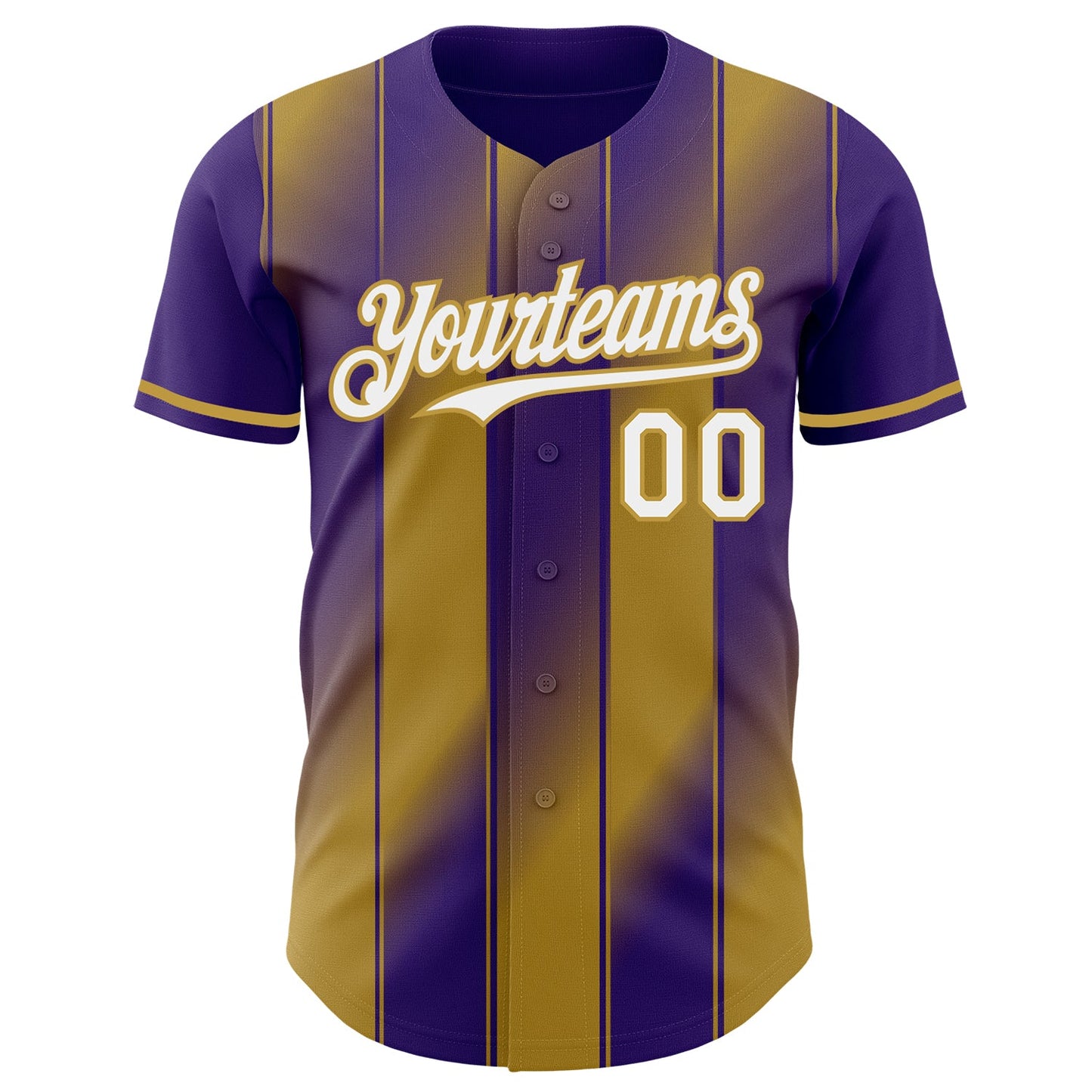 Custom Purple White-Old Gold Gradient Classic Vertical Stripe Authentic Baseball Jersey