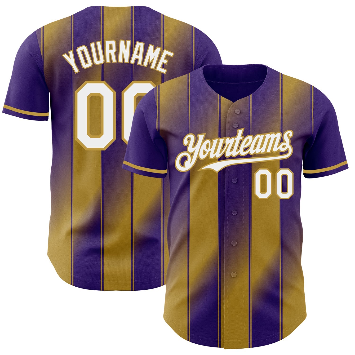Custom Purple White-Old Gold Gradient Classic Vertical Stripe Authentic Baseball Jersey
