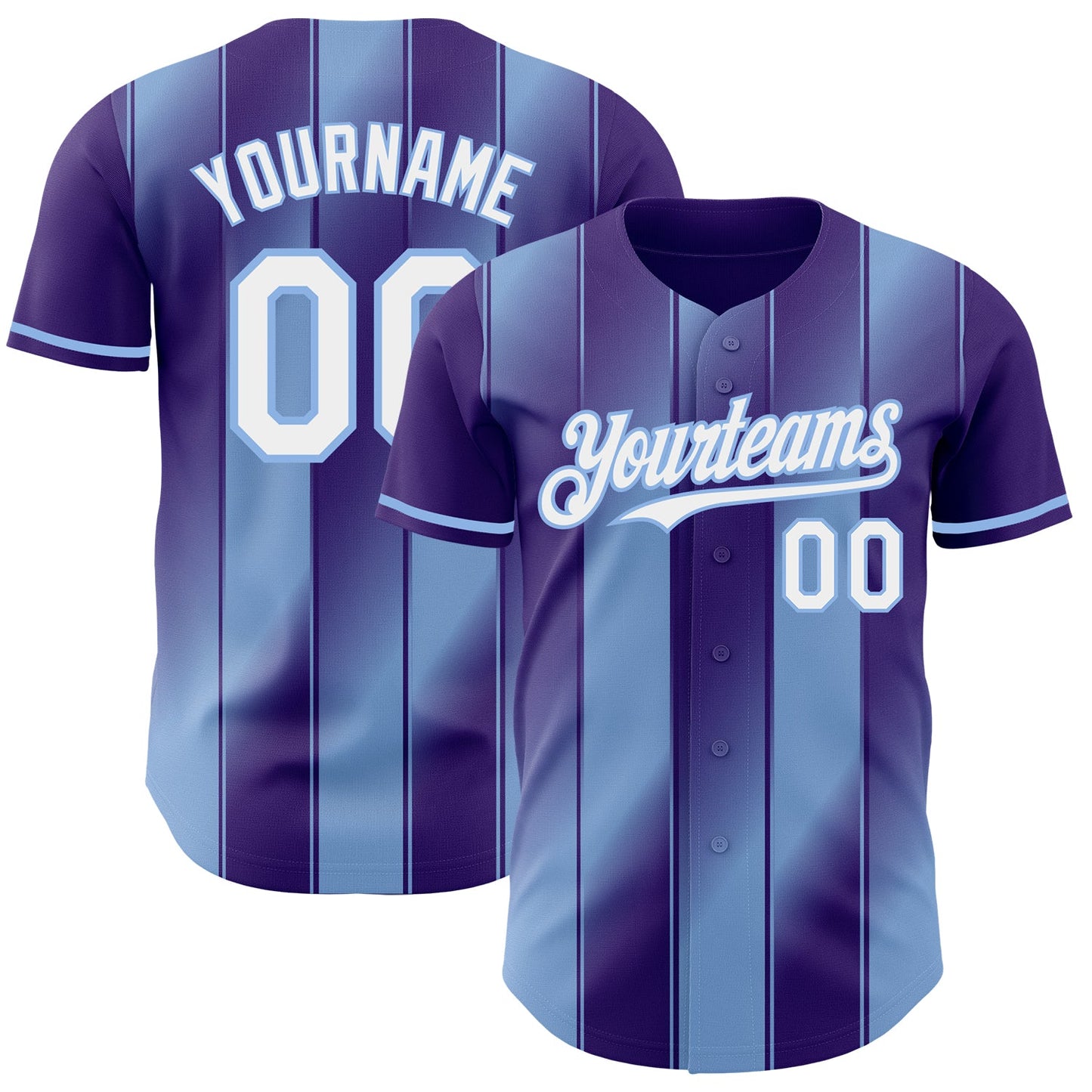 Custom Purple White-Light Blue Gradient Classic Vertical Stripe Authentic Baseball Jersey