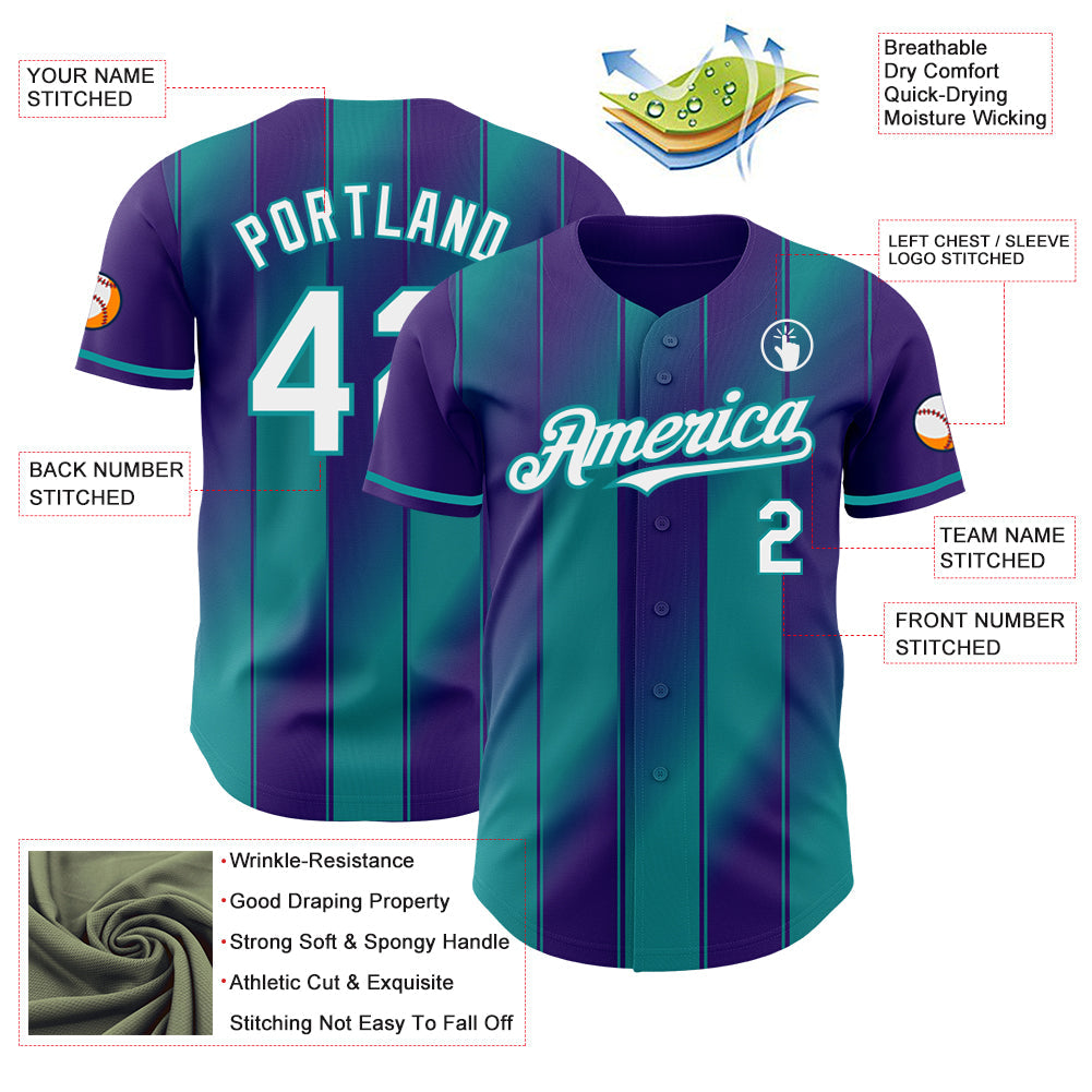 Custom Purple White-Teal Gradient Classic Vertical Stripe Authentic Baseball Jersey