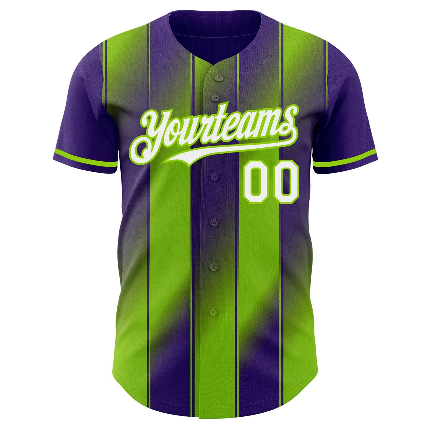 Custom Purple White-Neon Green Gradient Classic Vertical Stripe Authentic Baseball Jersey
