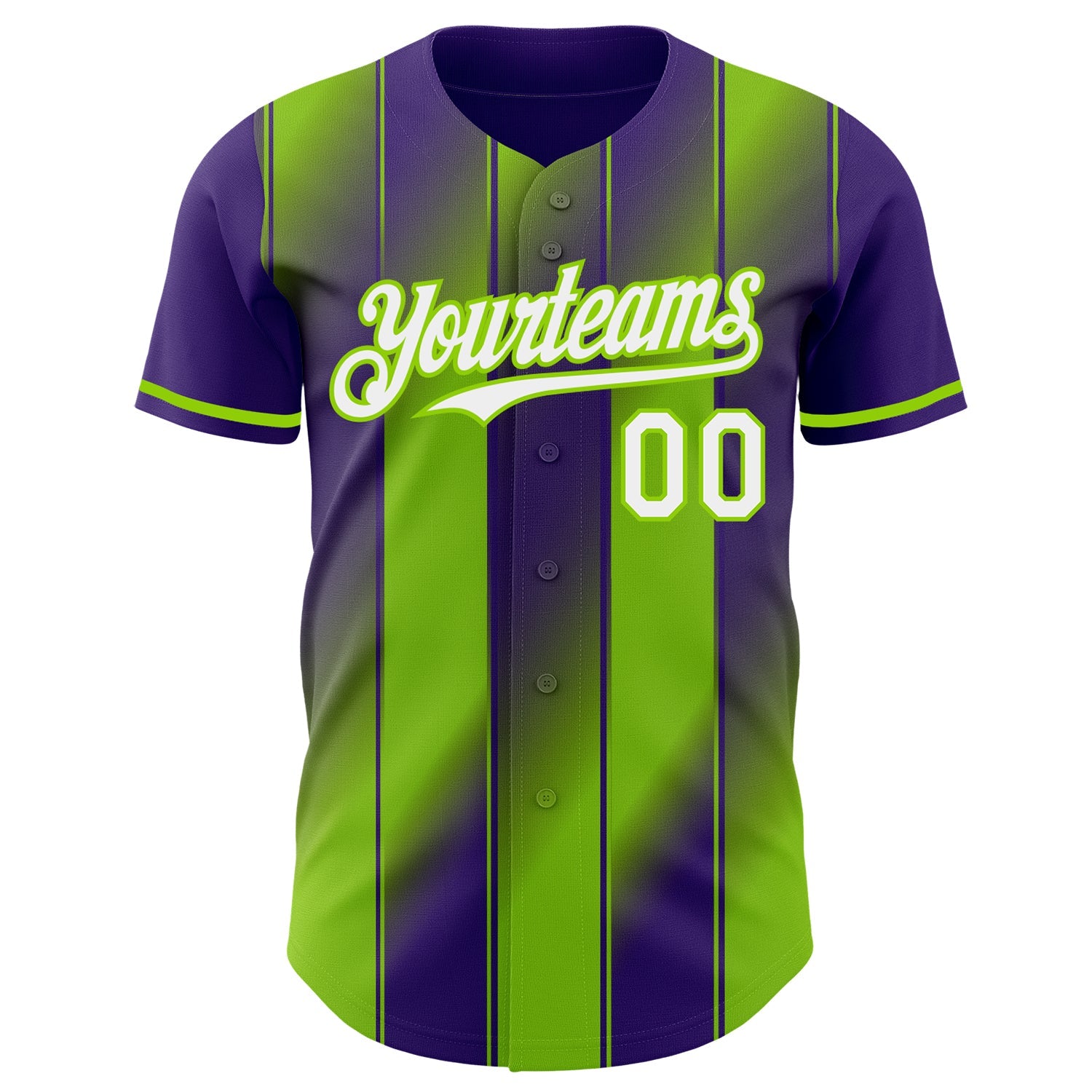 Custom Purple White-Neon Green Gradient Classic Vertical Stripe Authentic Baseball Jersey