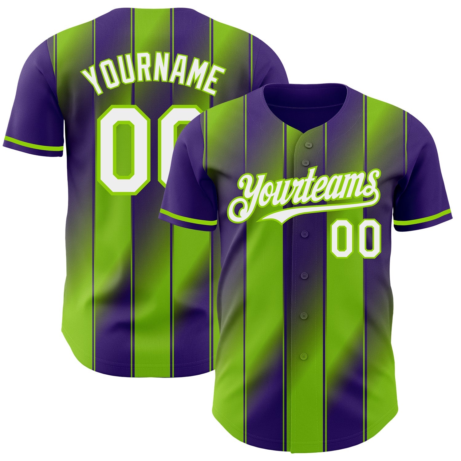 Custom Purple White-Neon Green Gradient Classic Vertical Stripe Authentic Baseball Jersey