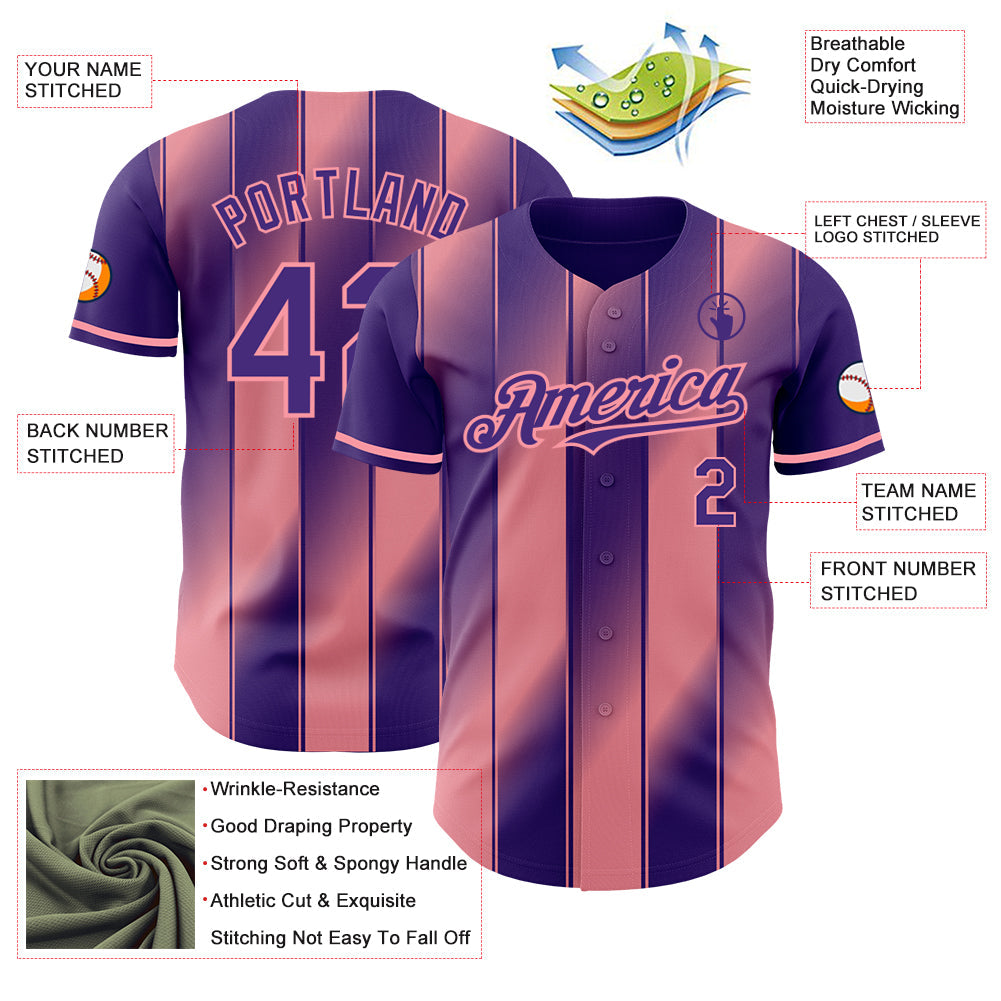 Custom Purple-Medium Pink Gradient Classic Vertical Stripe Authentic Baseball Jersey