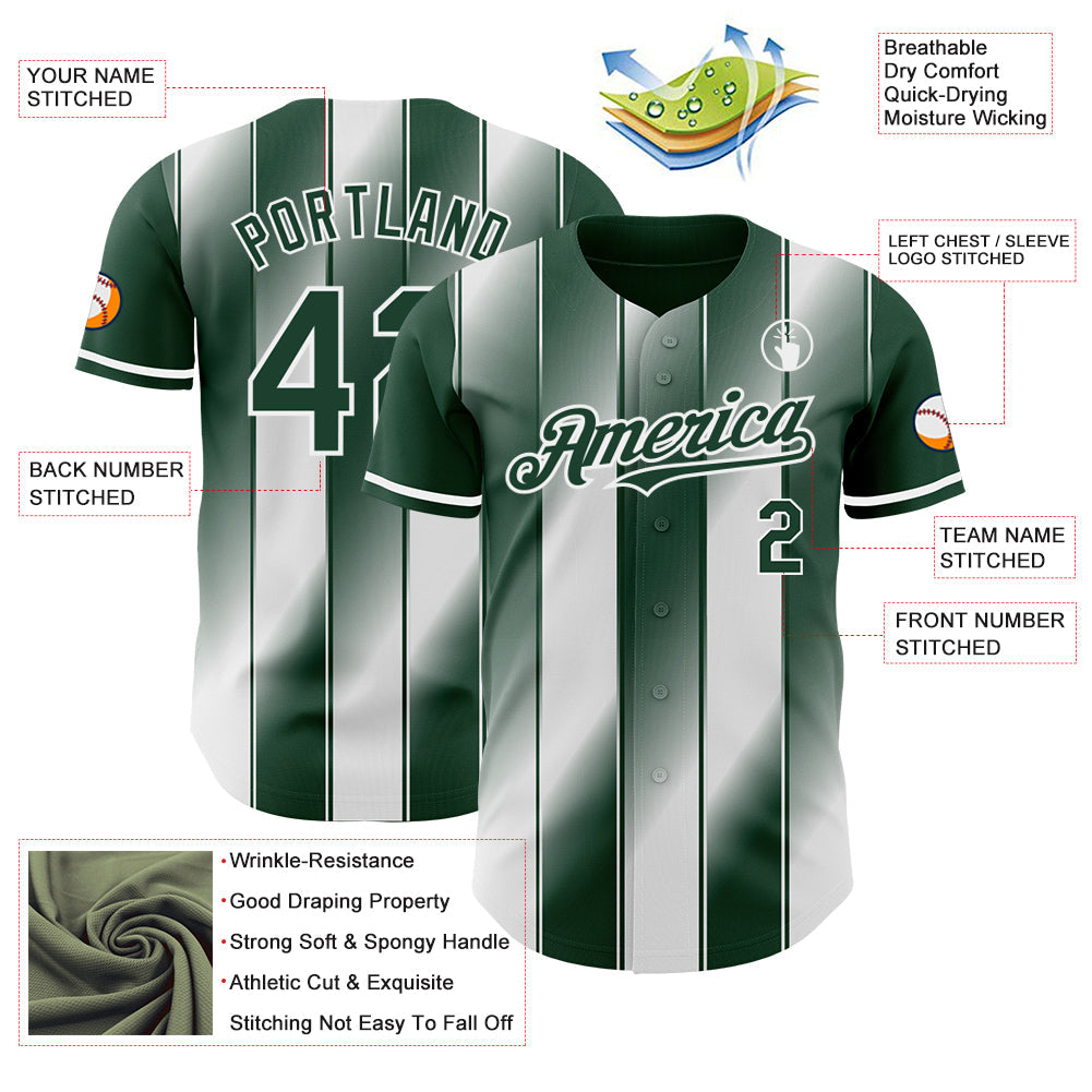 Custom Green-White Gradient Classic Vertical Stripe Authentic Baseball Jersey