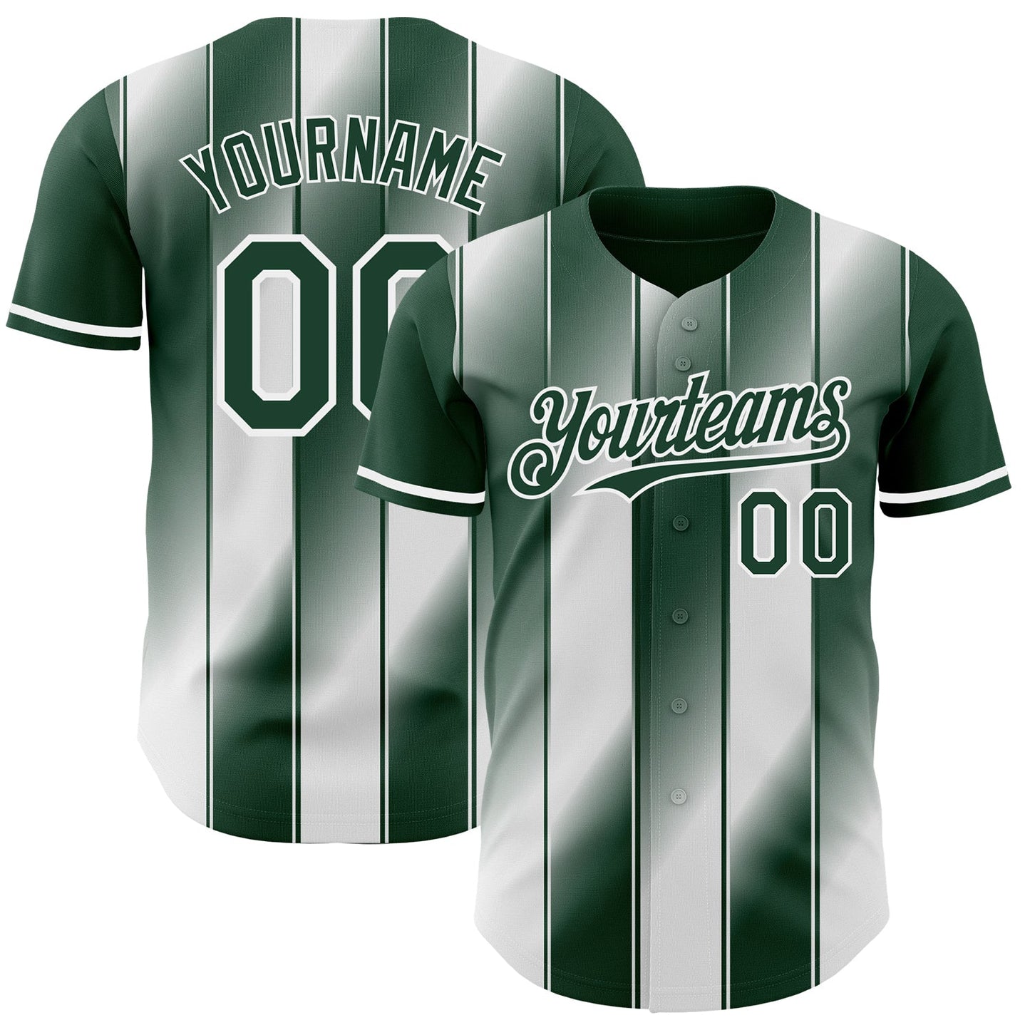 Custom Green-White Gradient Classic Vertical Stripe Authentic Baseball Jersey