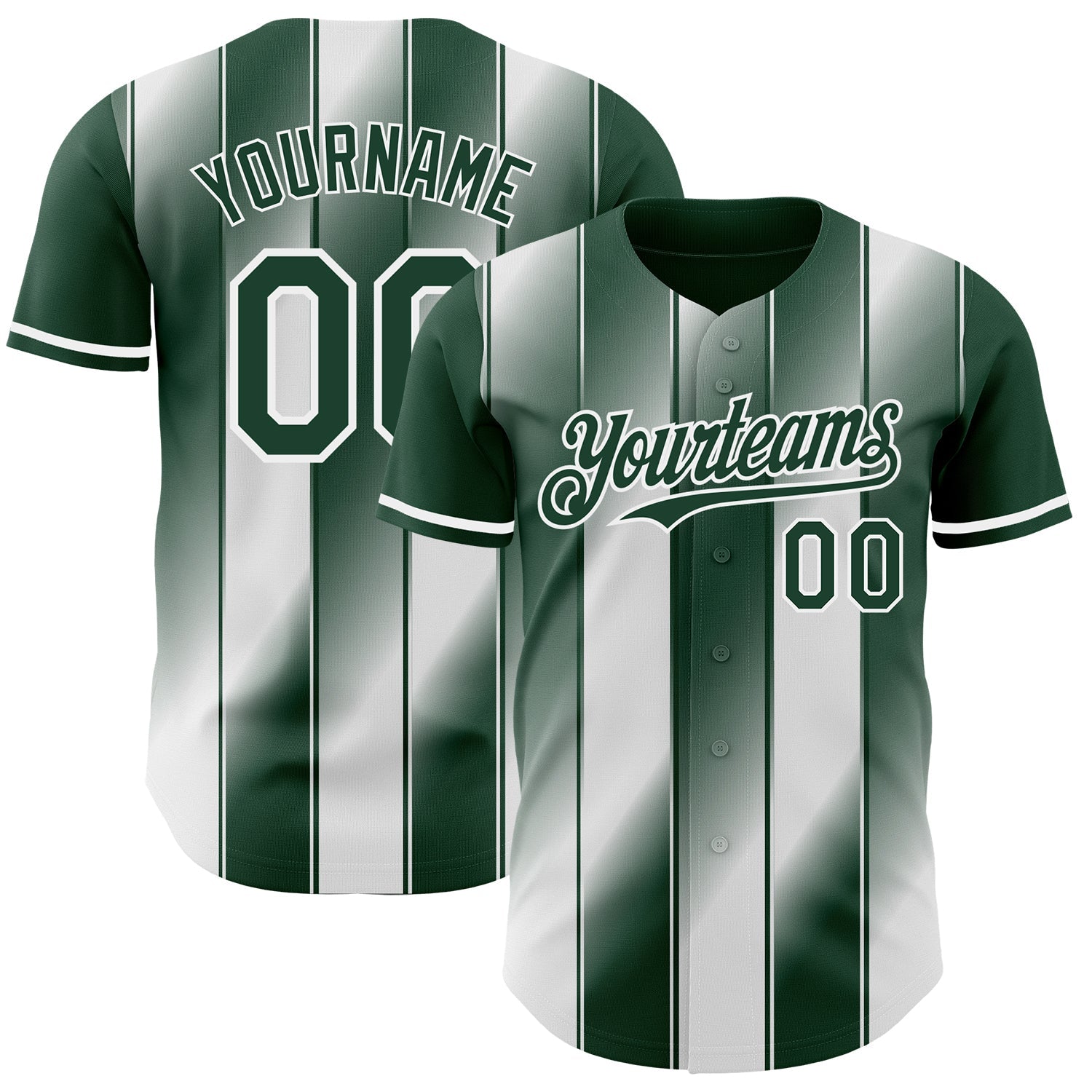 Custom Green-White Gradient Classic Vertical Stripe Authentic Baseball Jersey