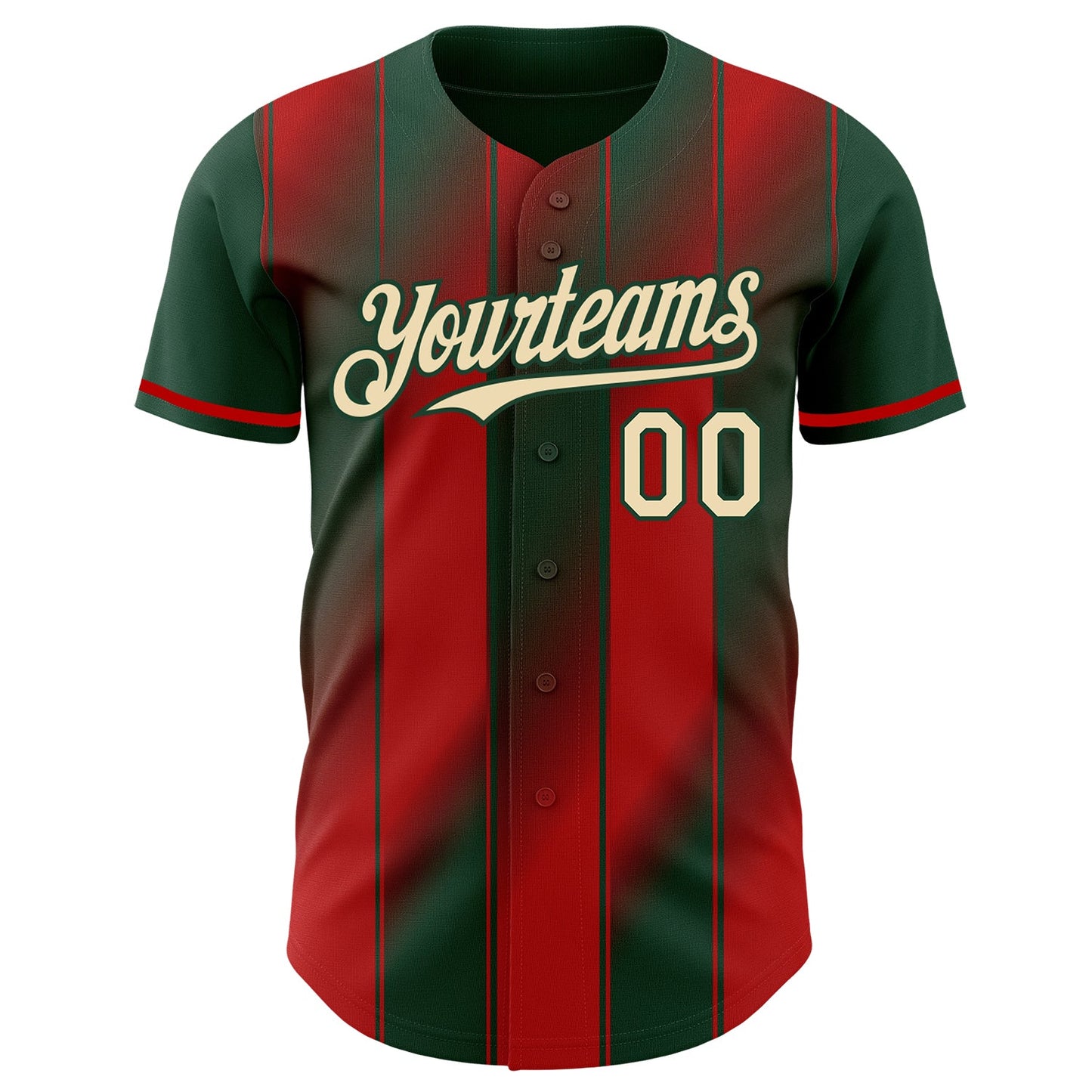 Custom Green Cream-Red Gradient Classic Vertical Stripe Authentic Baseball Jersey