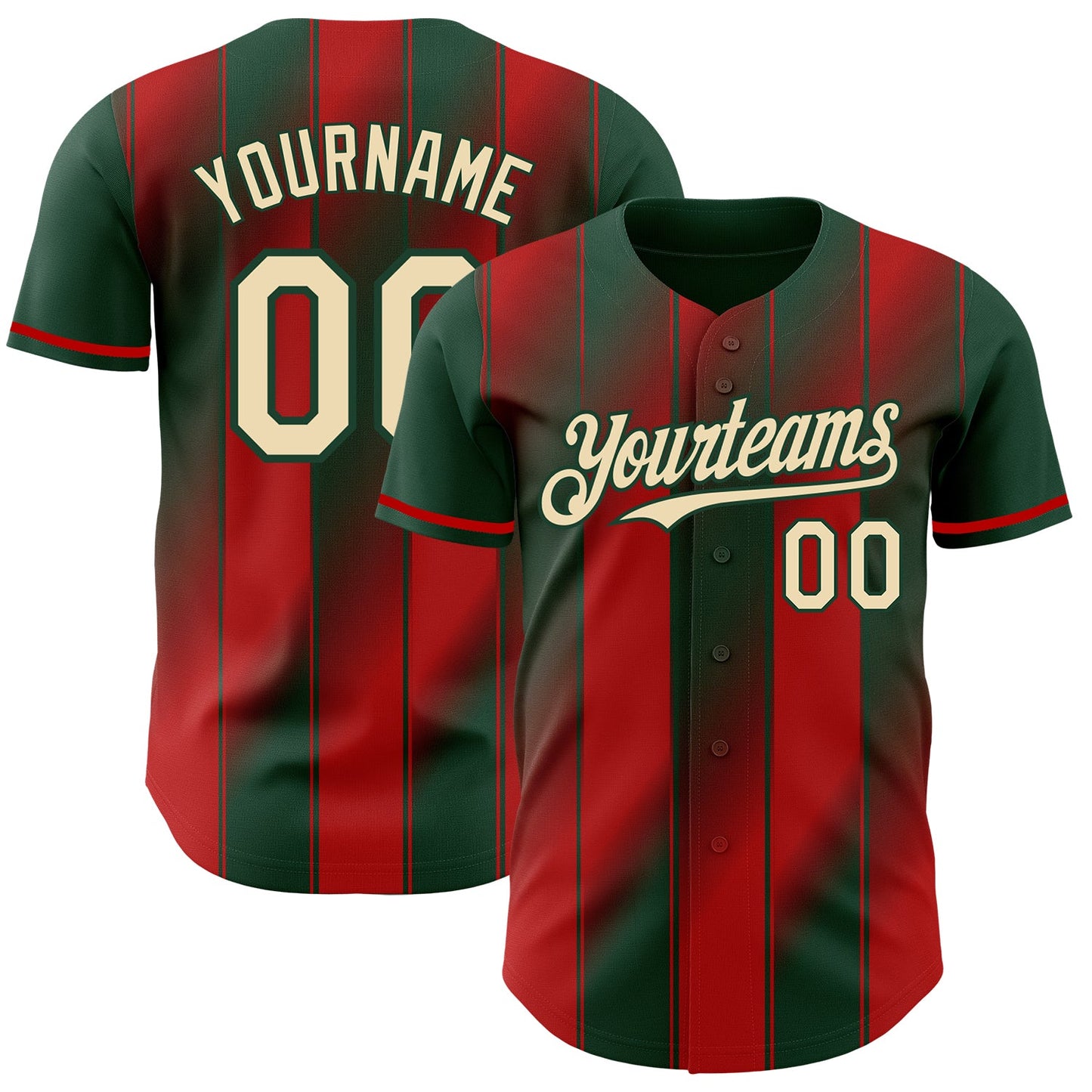 Custom Green Cream-Red Gradient Classic Vertical Stripe Authentic Baseball Jersey