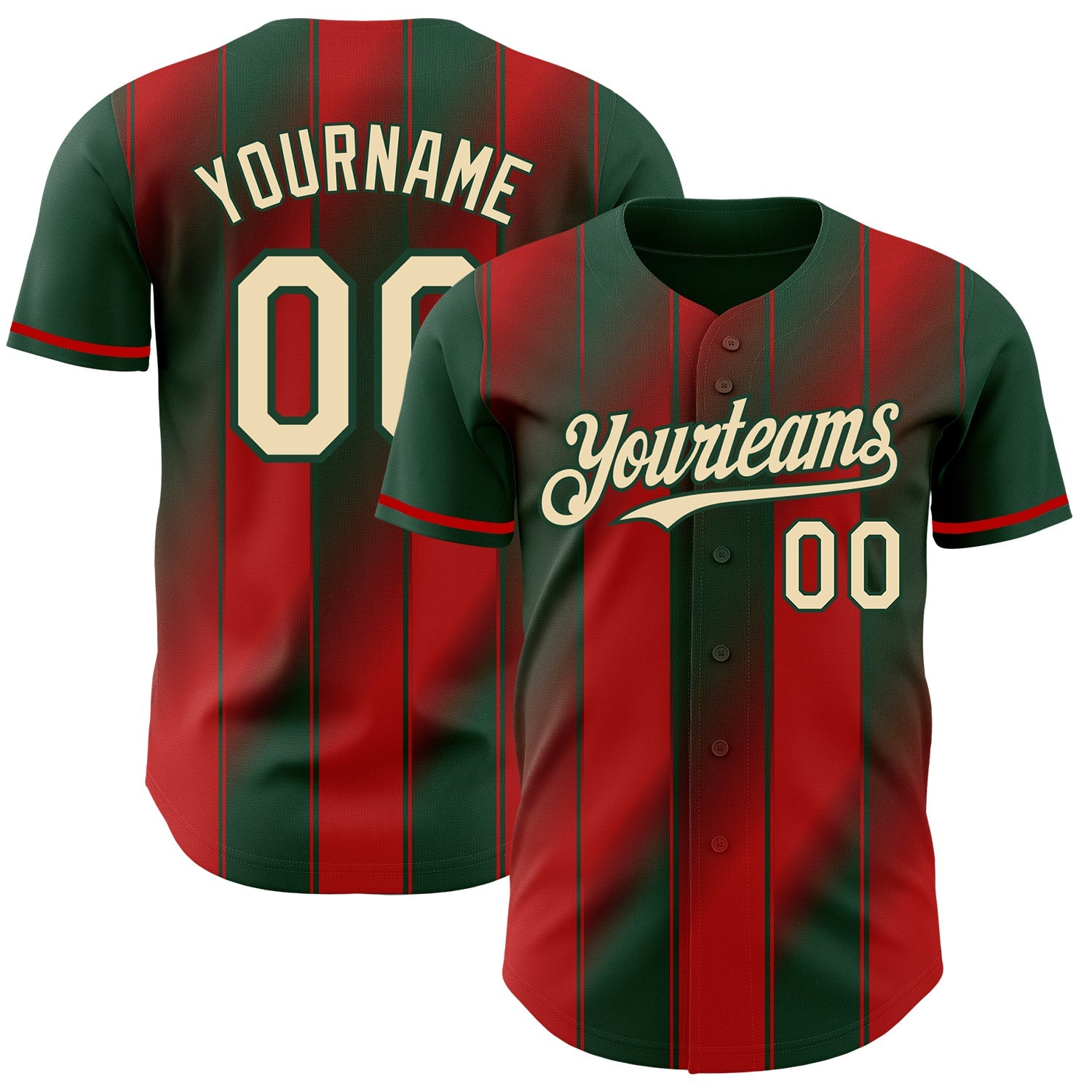 Custom Green Cream-Red Gradient Classic Vertical Stripe Authentic Baseball Jersey