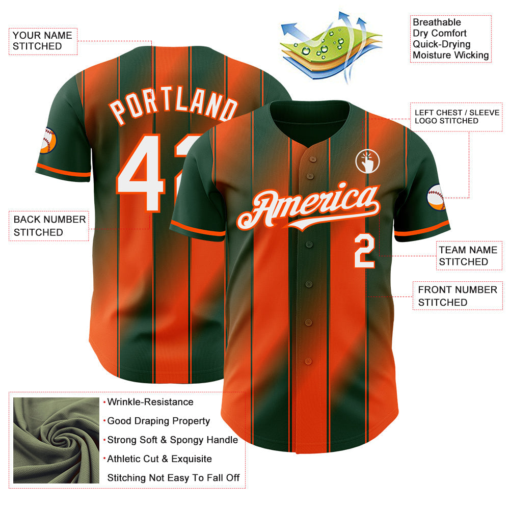 Custom Green White-Orange Gradient Classic Vertical Stripe Authentic Baseball Jersey