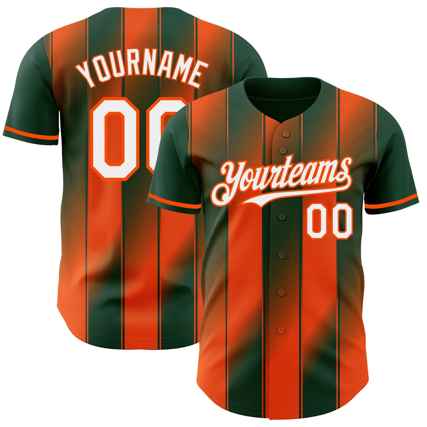 Custom Green White-Orange Gradient Classic Vertical Stripe Authentic Baseball Jersey