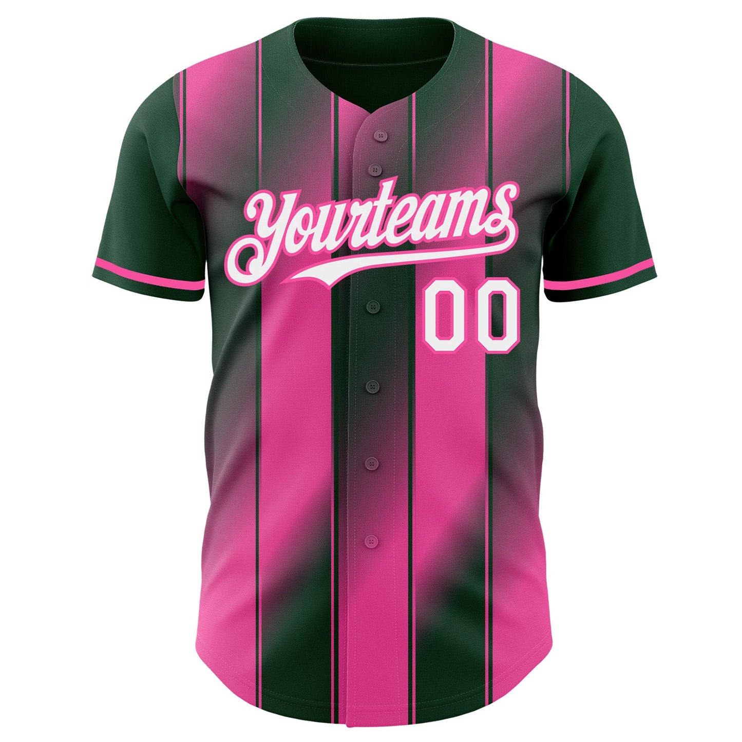 Custom Green White-Pink Gradient Classic Vertical Stripe Authentic Baseball Jersey