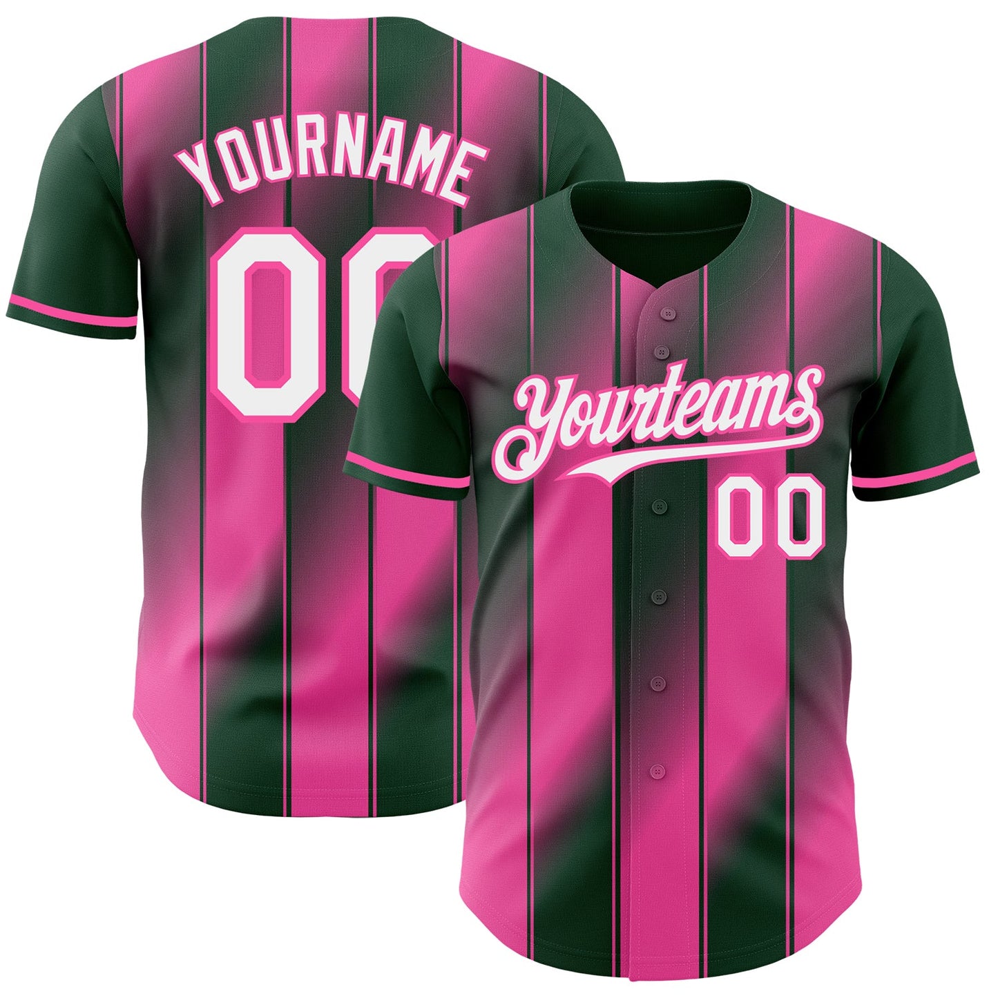 Custom Green White-Pink Gradient Classic Vertical Stripe Authentic Baseball Jersey