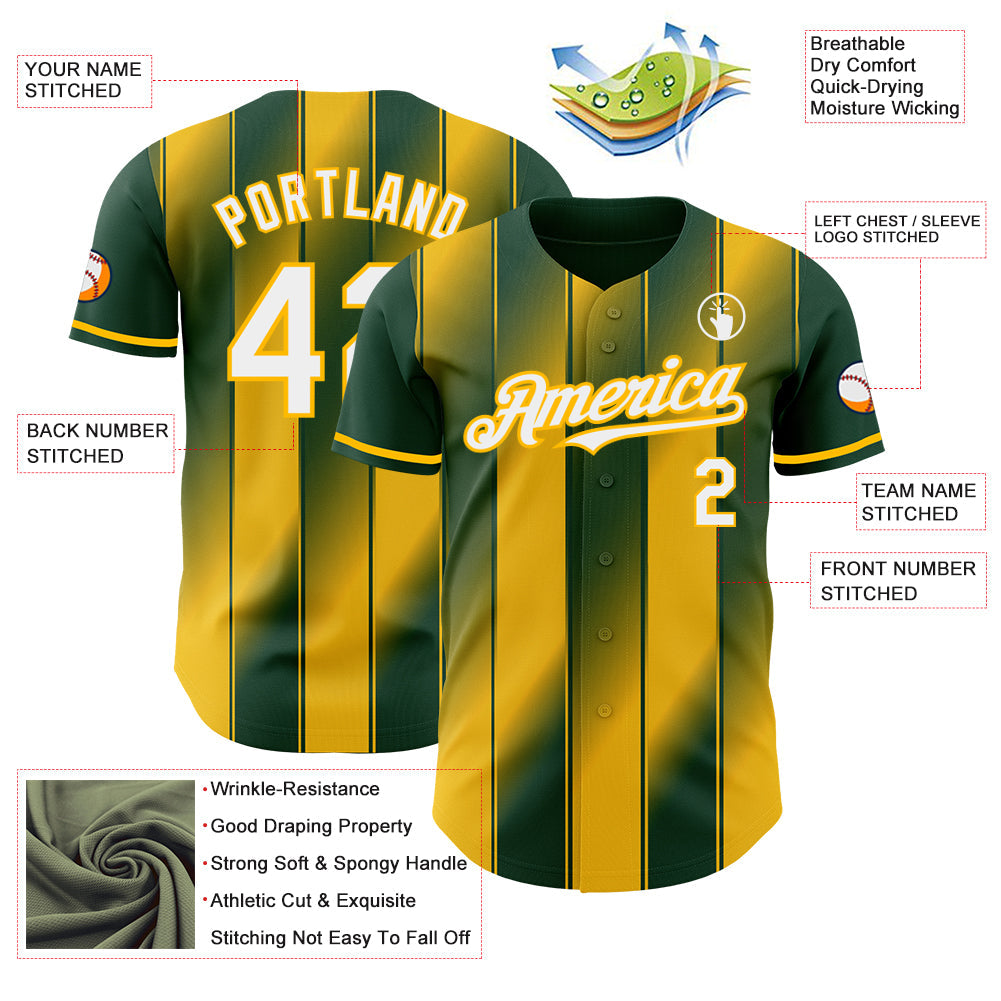 Custom Green White-Gold Gradient Classic Vertical Stripe Authentic Baseball Jersey