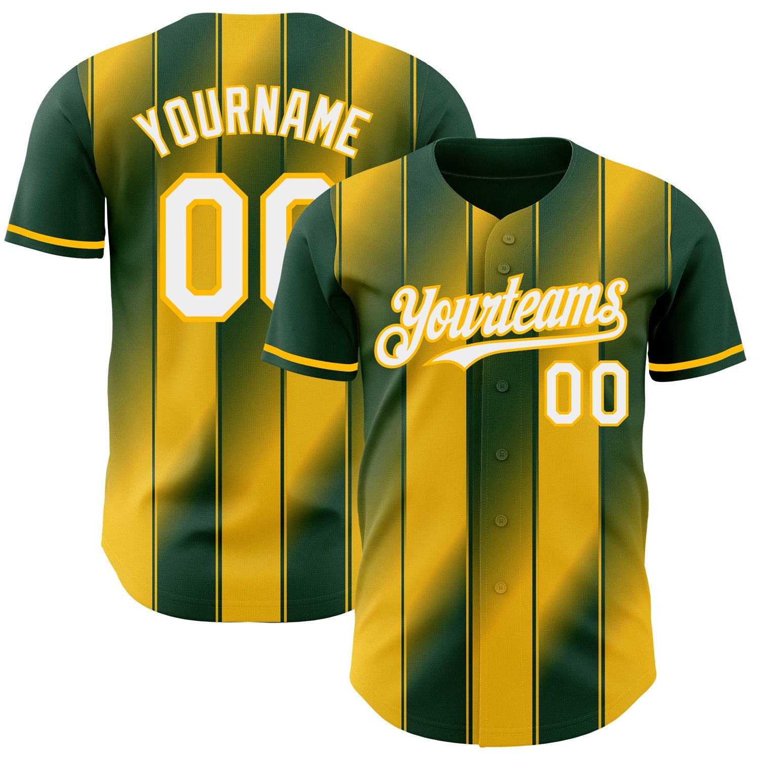 Custom Green White-Gold Gradient Classic Vertical Stripe Authentic Baseball Jersey
