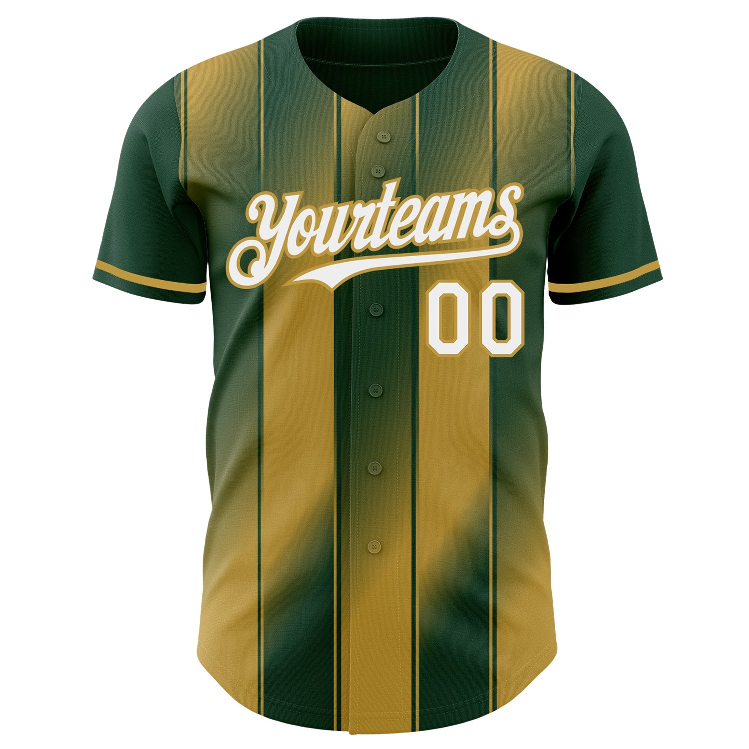 Custom Green White-Old Gold Gradient Classic Vertical Stripe Authentic Baseball Jersey